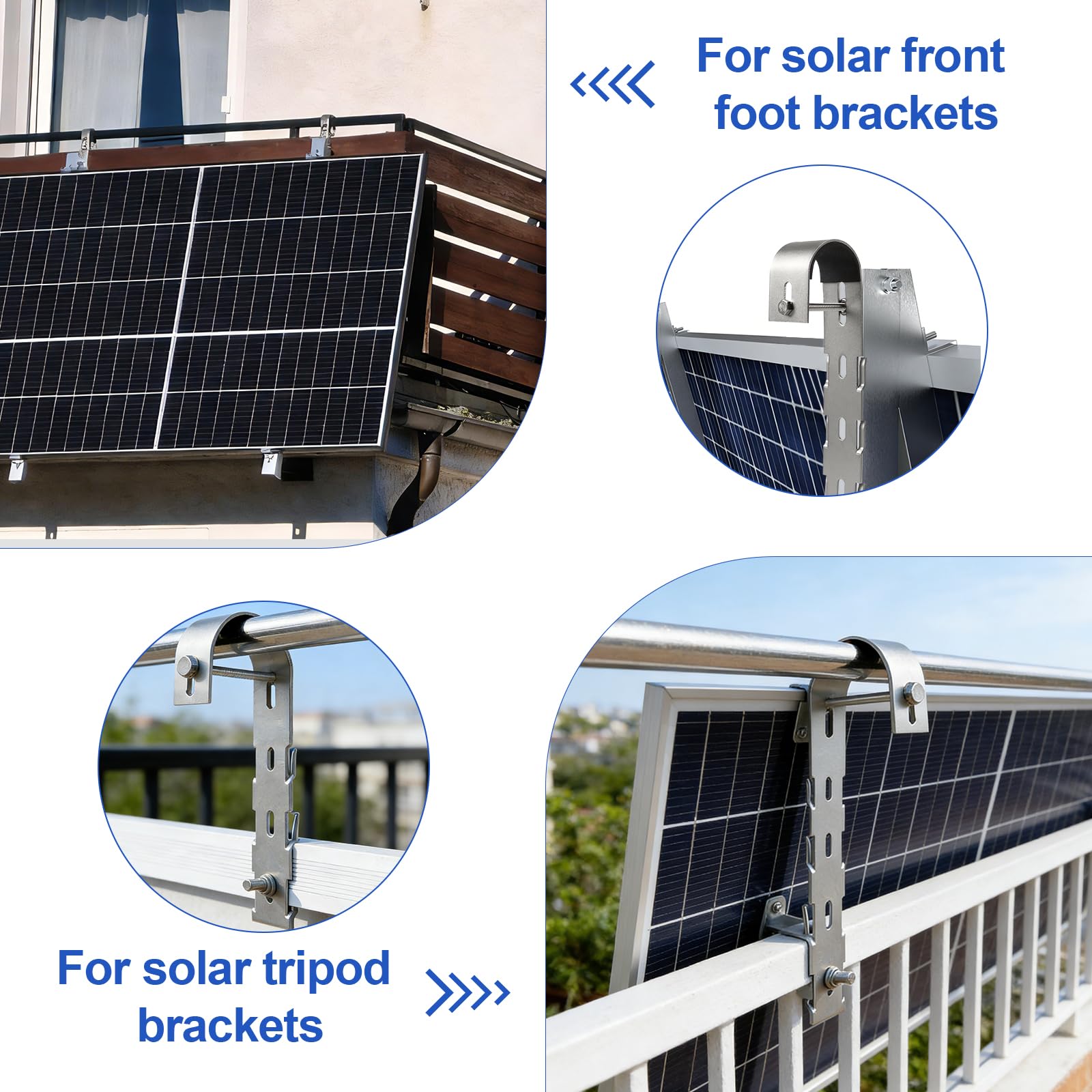 EXLECO 4 x Haken für Balkonkraftwerk Halterung, Balkonhalterung Solarmodule Montageset, Edelstahl Solarpanelbefestigung Haken, Solarpanel Montagezubehör für Balkongeländer Flachdach Solarzaun, Silber