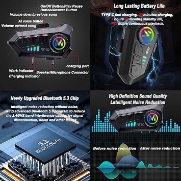 Bluetooth Modular Motorcycle ECE Approved, Dual Visor Double Flip-Up Full Face Helmet Built-in Dual Speaker with Waterproof Bluetooth, for Adult Men Women (21.6-24.4in)
