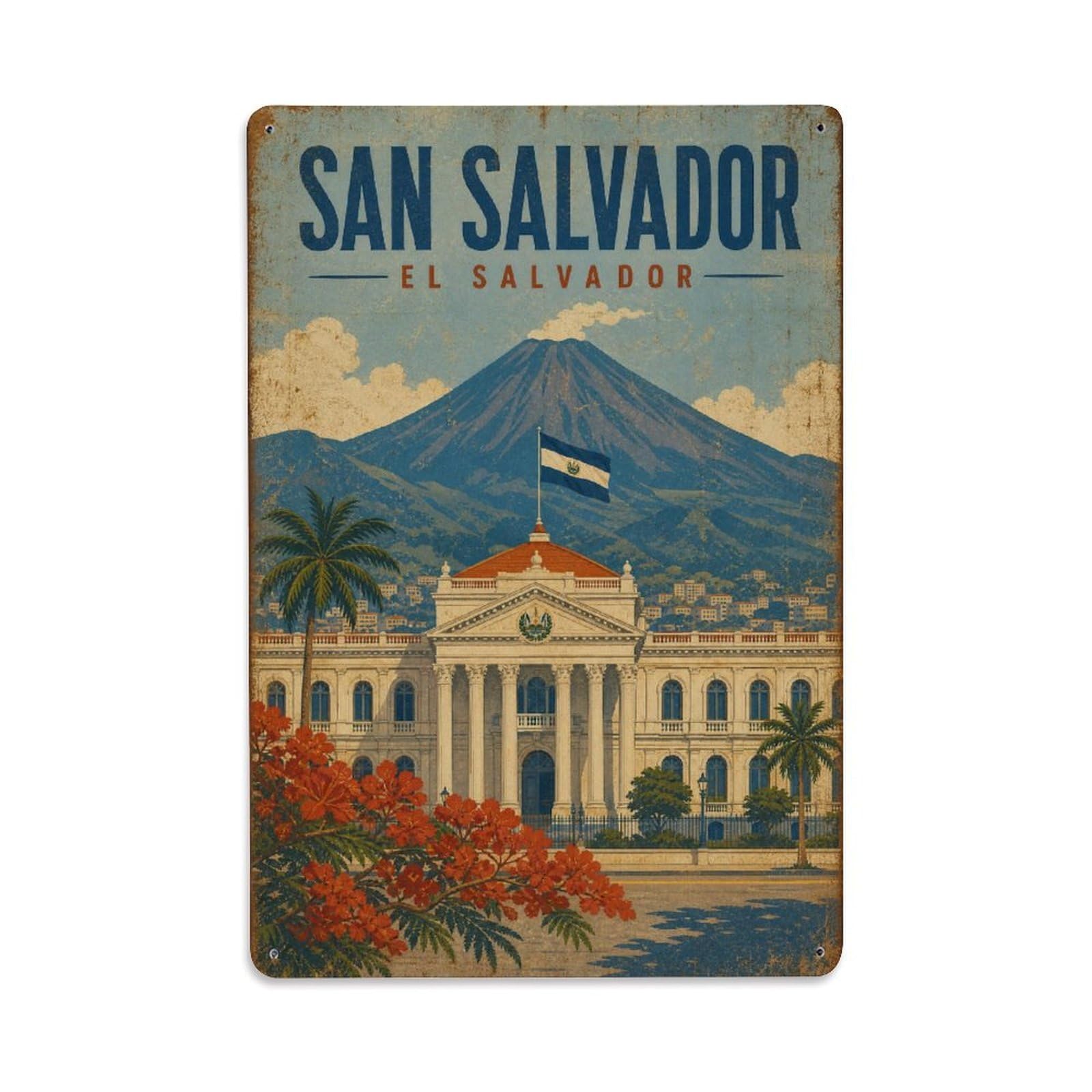 Retro Travel El Salvador San Salvador Metal Tin Sign