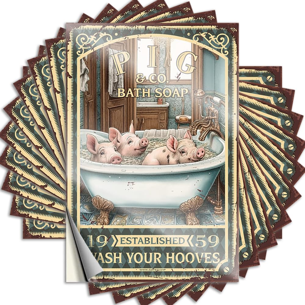 Funny Sticker Hot Checkered Reading Helmet Pig Bath Soap Wash Your Hooves - Scratch Resistant Stickers(12X18CM)