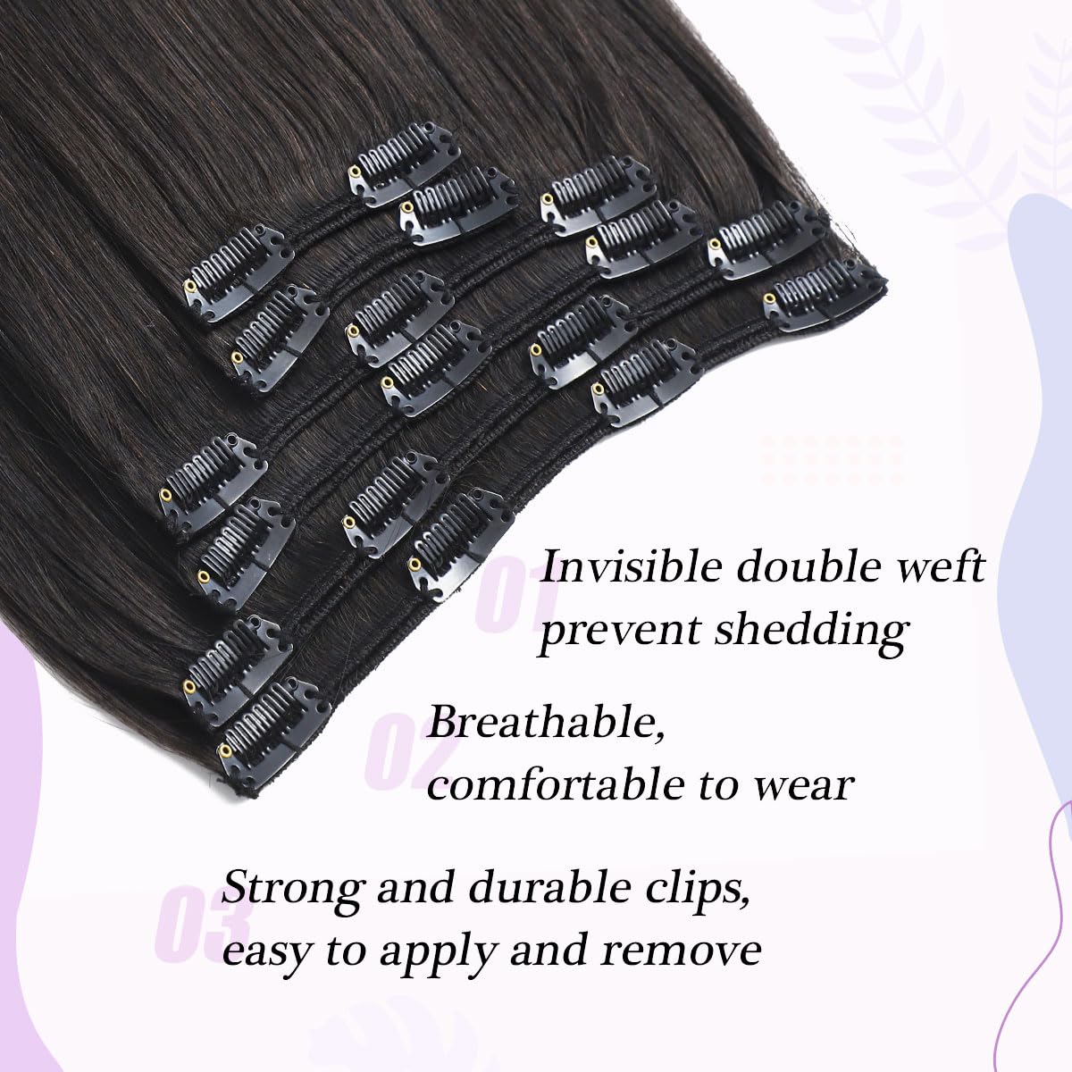 Sindra Clip in Hair Extensions Natural Black Color #1B 16inch 100g Silky Straight Real Human Hair Thick Clip in Extensions #1b 16" - Image 3