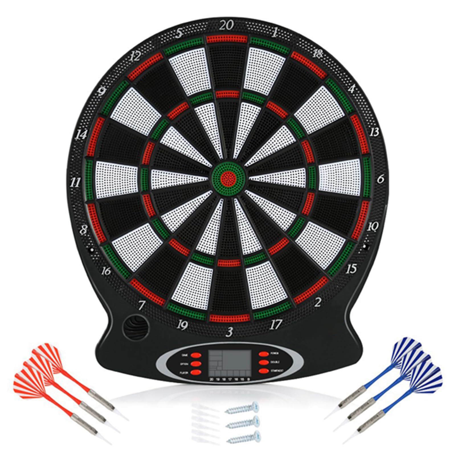 Safe Dartboard Set Ø38cm / 15inch, electronic darts scorer with 6 Soft Tip darts scoreboard electronic with LCD Display(Batteries are not included)