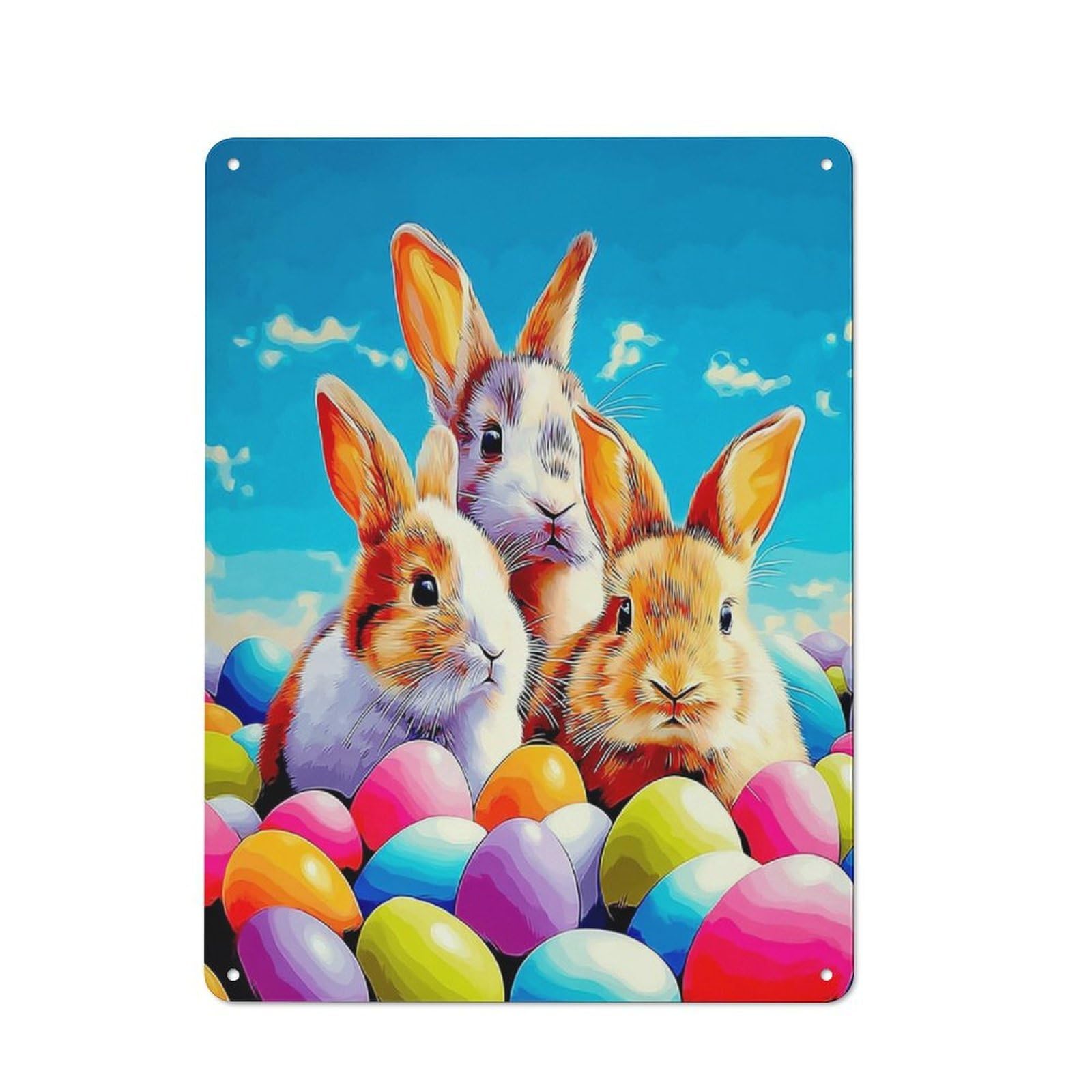 Junmoney Colorful Easter Bunny Celebration Rustic Tin Sign 40X30cm For Living Room Or Hallway, Suited To Living Room Decor Lovers