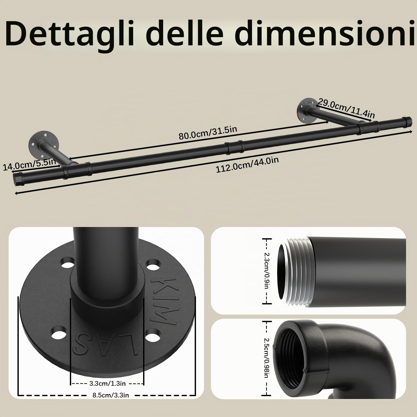 Yawinhe Attaccapanni Industriali Set di 1,Barra Porta Abiti 112cm,Nero | Barra Appendiabiti da Parete a Tubo;Rimovibile Attaccapanni da Muro;Salvaspazio,Appendiabiti da Muro per Spazio Stretto