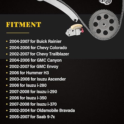 Miniatura 5 de OCPTY Kit de cadena de distribución para 9-0195SC para 2002-2008 para Buick Rainier Colorado Trailblazer Canyon Envoy para Hummer H3 para Isuzu