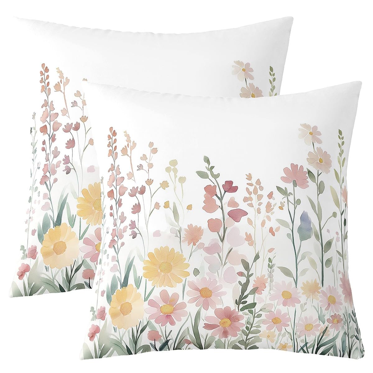 Homemissing Garden Flower Throw Pillow Covers Set of 2 40x40cm Botanical Floral Printed Decorative Pillowcase Daisy Nature Theme Cushion Covers for Sofa Couch Bed Cushion Case Home Decor