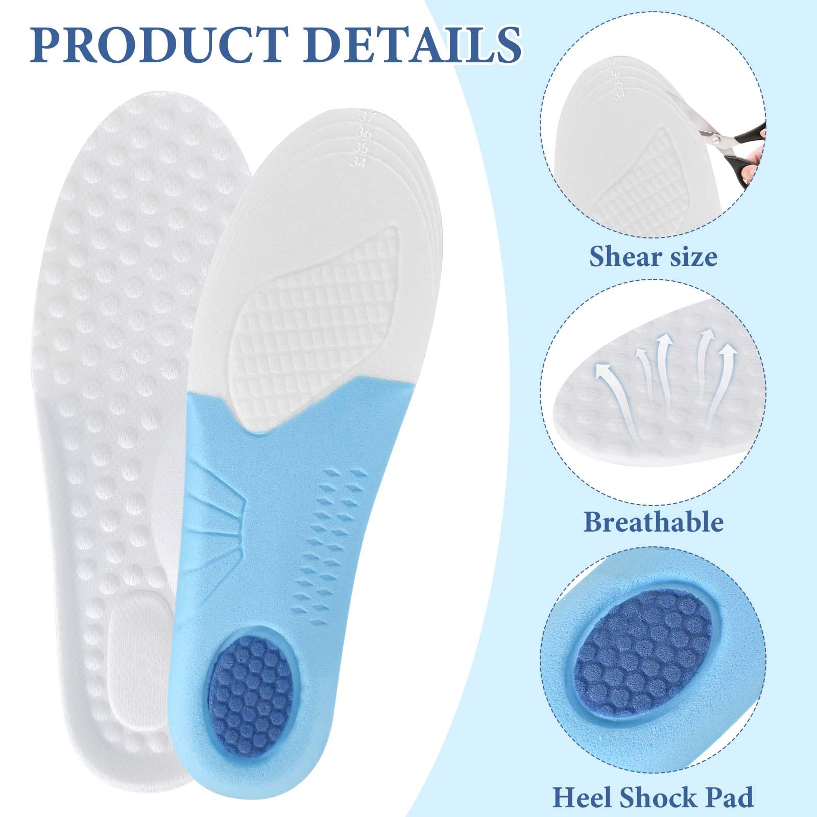 Plantillas Gel Memory Foam,3 Pares Plantillas De Zapatos Para Niños,Plantillas Zapatillas Deportivas Que Absorben Los Golpes, Plantillas De Confort Recortables — view 3