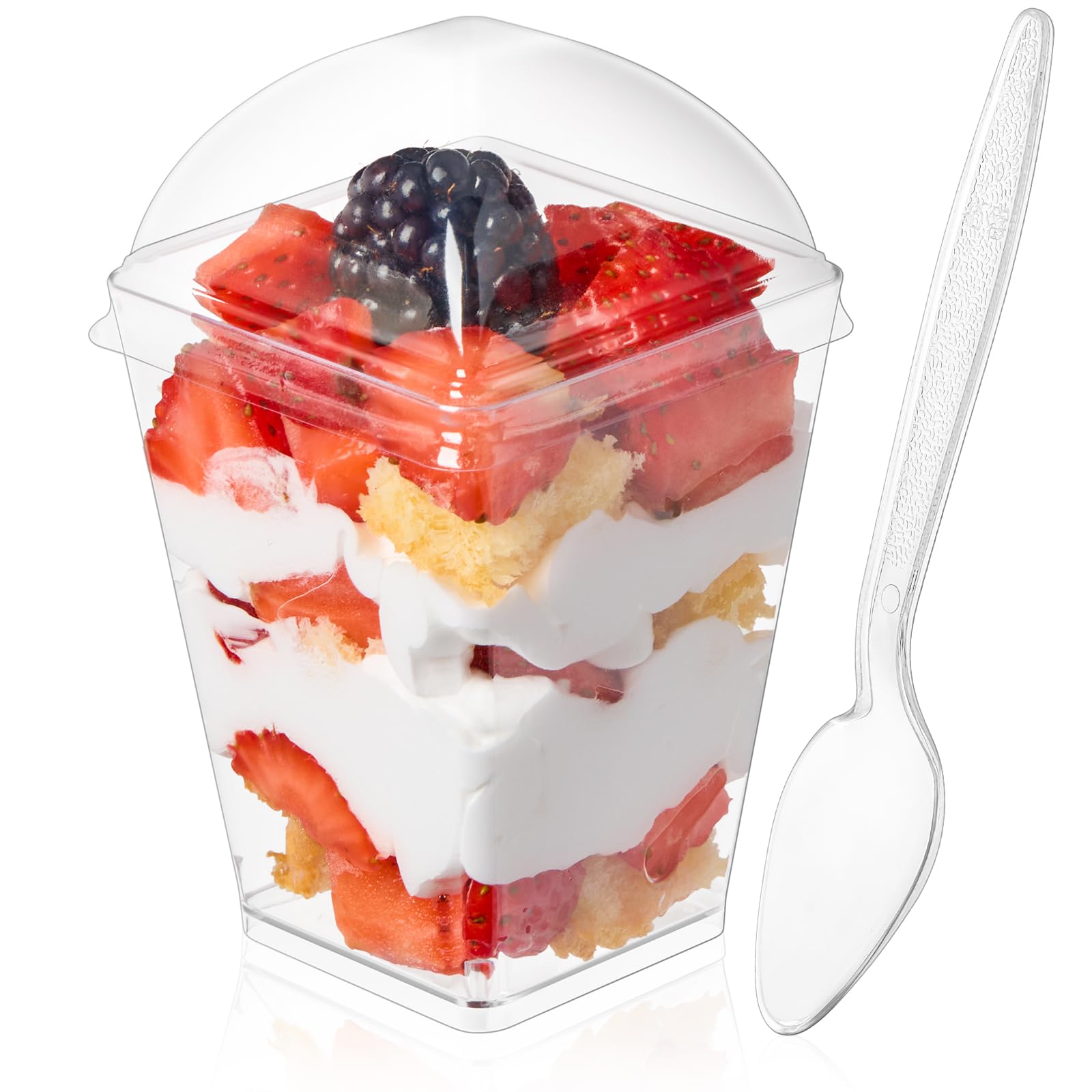 50 Vasitos De Postre Transparentes Con Cucharas - 160 Ml, De Poliestireno, Para Pudín, Helado, Mousse, Fiestas Y Buffets