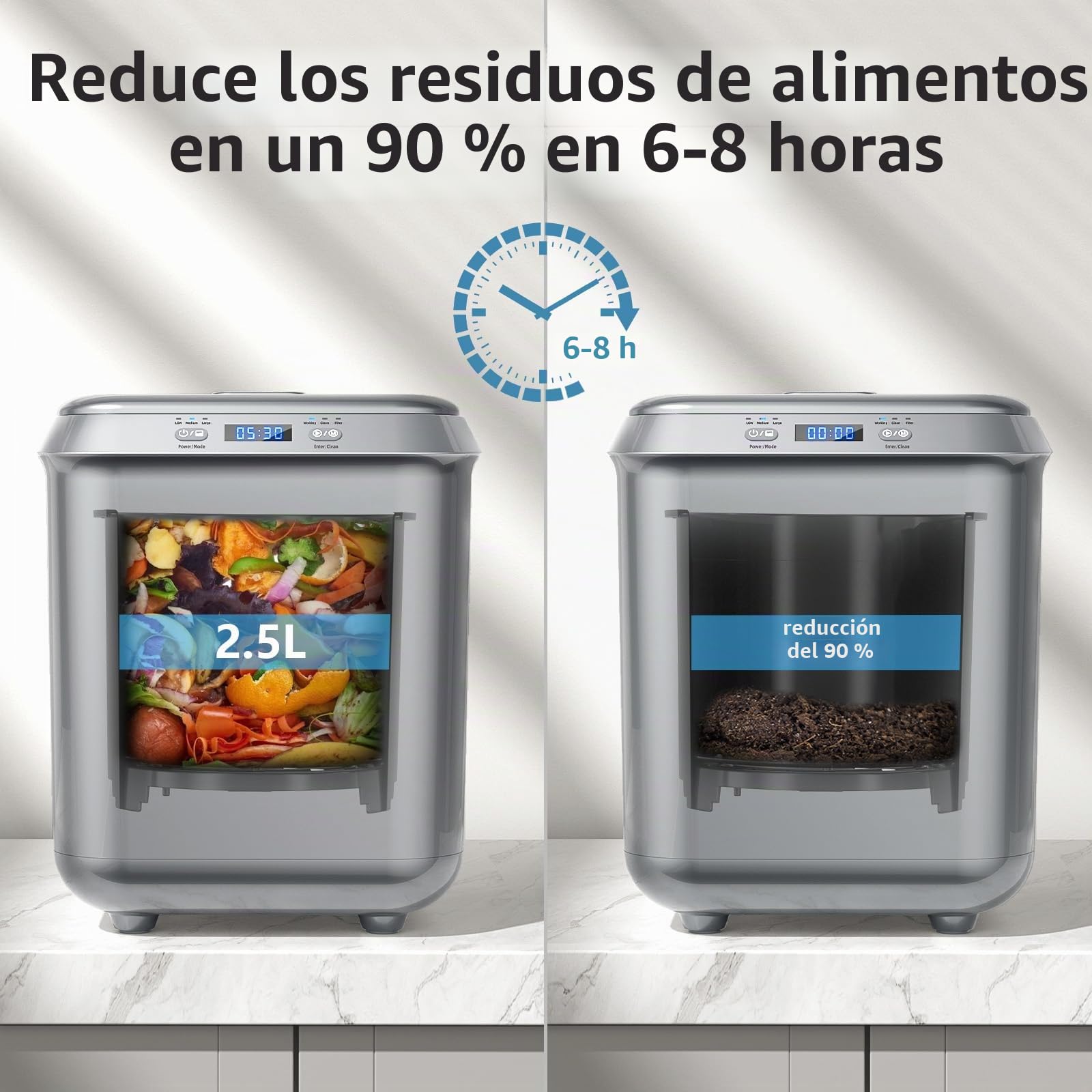 Compostador eléctrico para cocina: contenedor de abono inteligente, sin olor, limpieza automática, pantalla LED, contenedor de compostaje automático