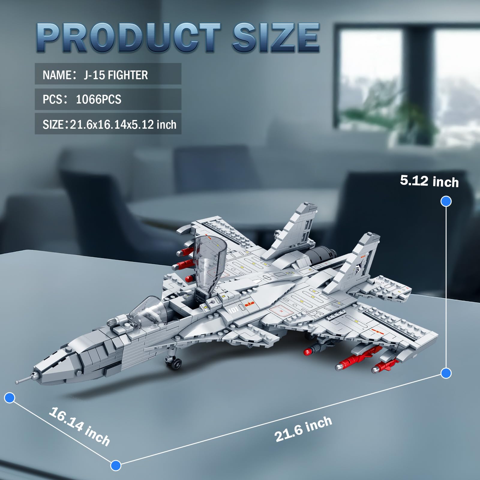 Reobrix J-15 Kampfjet Gebäude Set Militärflugzeug Jet mit beweglichen Flügeln, Einsitzer Kampfflugzeug 33028, Flugzeug zeigt Modell Kits, Geschenk für Erwachsene Teens Jungen 14+, 1066 Teile
