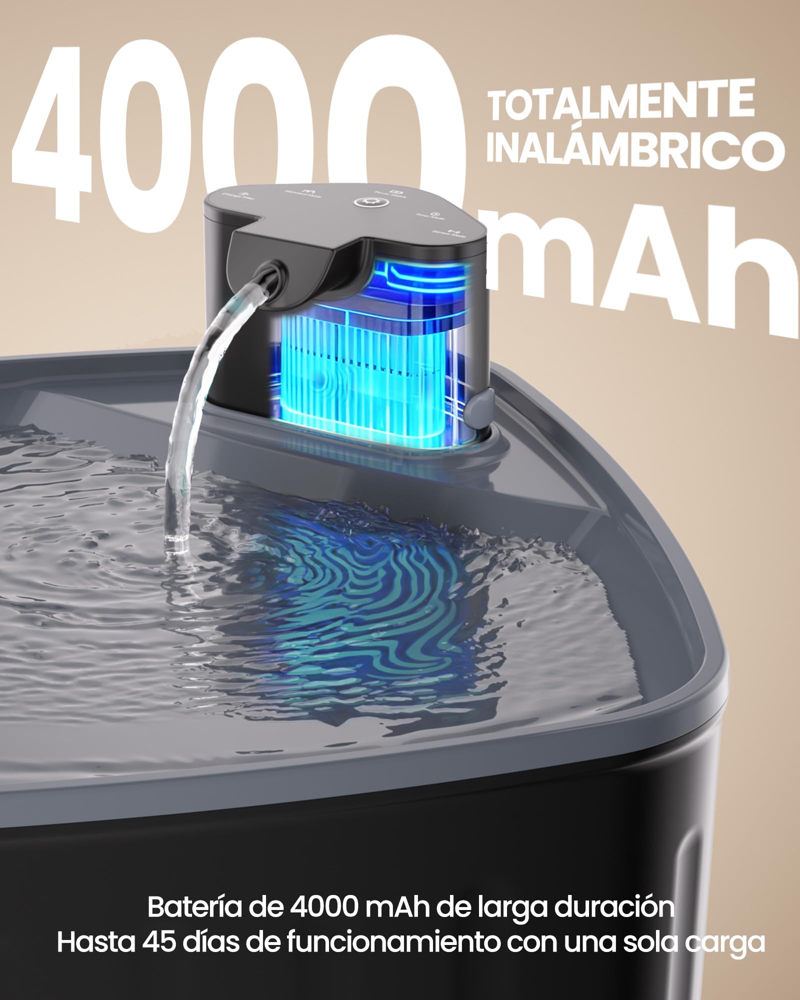 Kittyspout Fuente de Agua para Gatos y Perros 8L - Sin Cable, con Batería Recargable 4000mAh y Sensor de Movimiento - Bomba Silenciosa y Filtro de Carbón, para Mascotas Grandes o Múltiples
