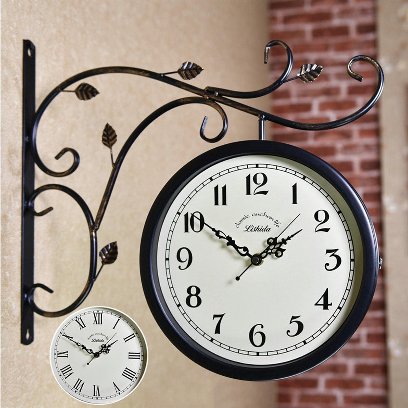 Relaxdays Bahnhofsuhr Doppelseitig - 25x28cm Wanduhr Schwarz, Batteriebetrieben & Leise - Für Wohnzimmer & Flur