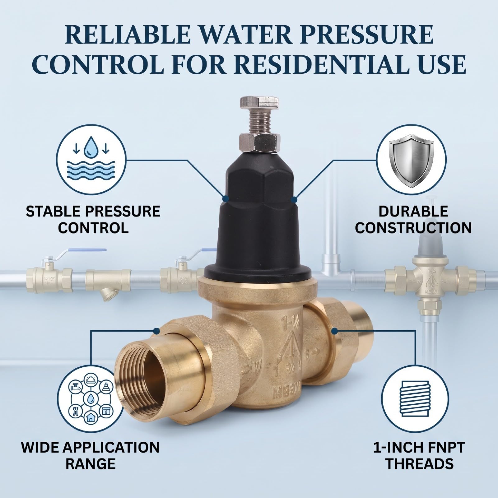 Valvola Riduttrice di Pressione Dell'acqua, Regolatore di Pressione in Ottone 1 Pollice con Doppia Filettatura FNPT, for Casa Irrigazione Caldaia Giardino