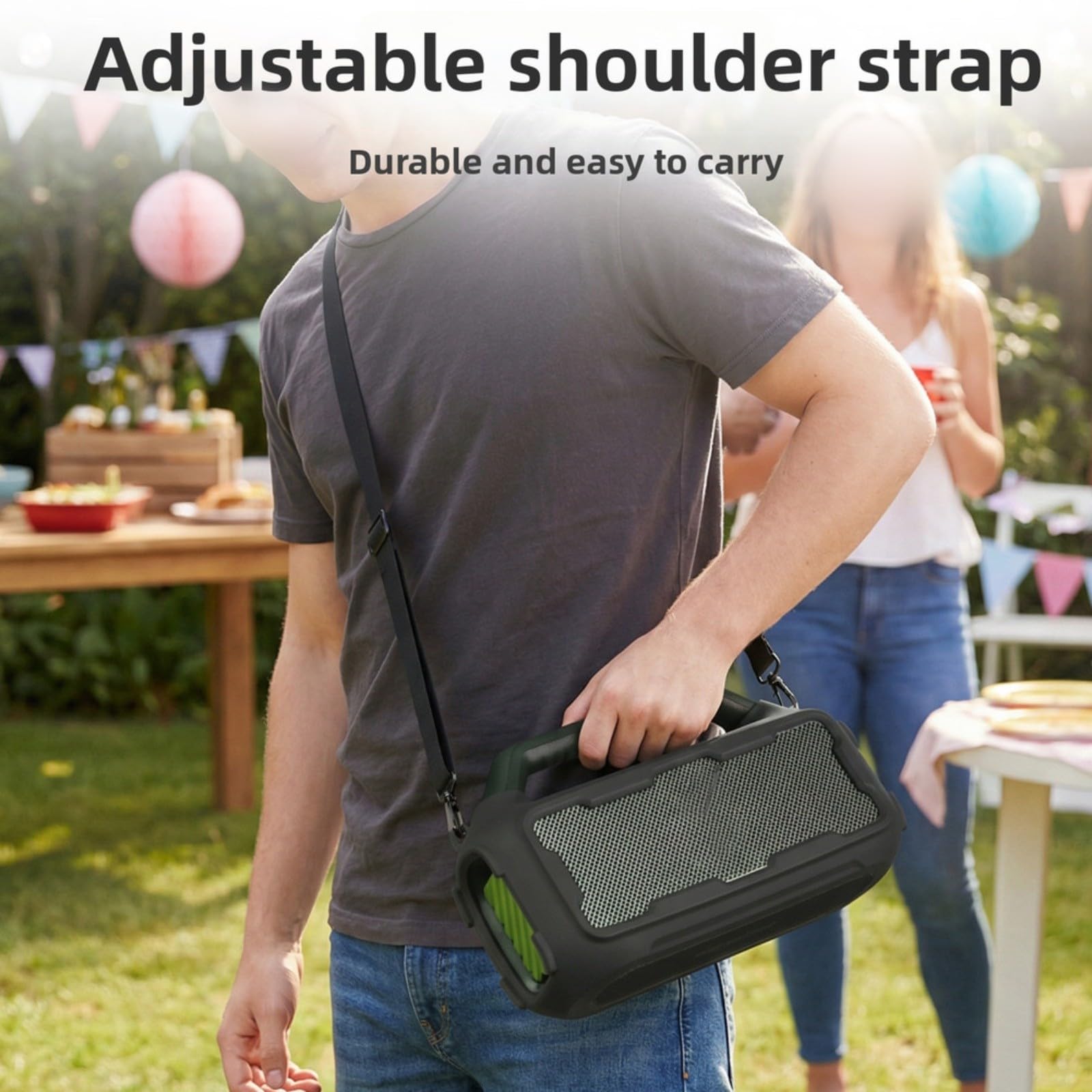 Silikonhülle für Soundcore Boom 2 Lautsprecher, stoßfeste Abdeckung mit Band, staubdichte Hülle für Reisen, Wandern, Outdoor, Schwarz