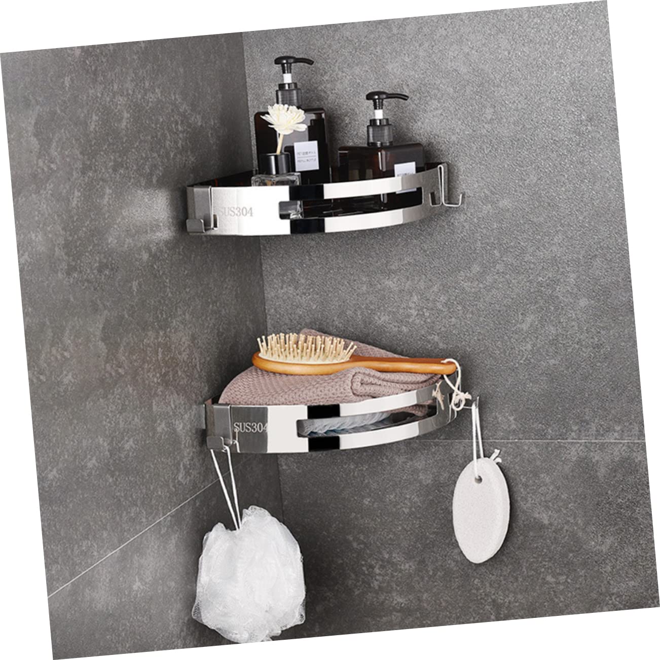 Ciieeo Estante de Esquina para Ducha de Acero Inoxidable 304, 2 Piezas | Color Plata, con Ganchos Integrados, Diseño Triangular para Aprovechar Esquinas y Mantener Orden en Baño