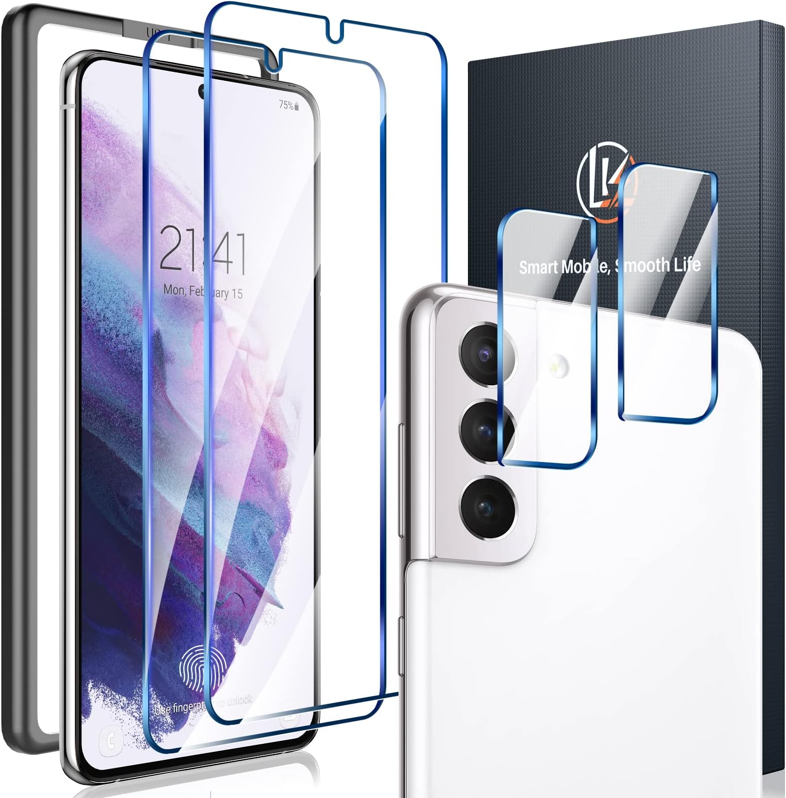 LKfor Samsung Galaxy S21 Plus Screen Protector with 2 Pack Camera Lens Protector, Work with Fingerprint Reader Ultra-thin, Tempered Glass Screen Protector for S21 Plus, Anti Scratch