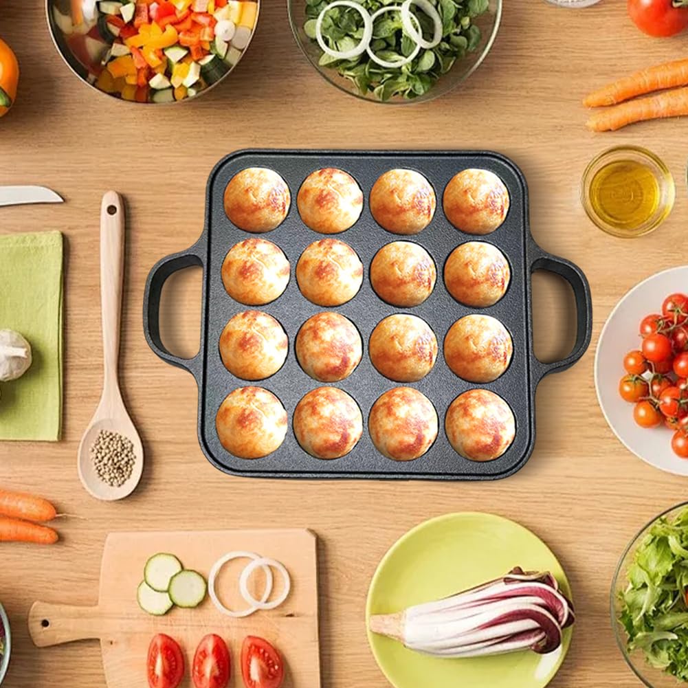 Takoyaki - Bistecchiera in ghisa con 16 fori, antiaderente, per polpette di polpi, utensili da cucina