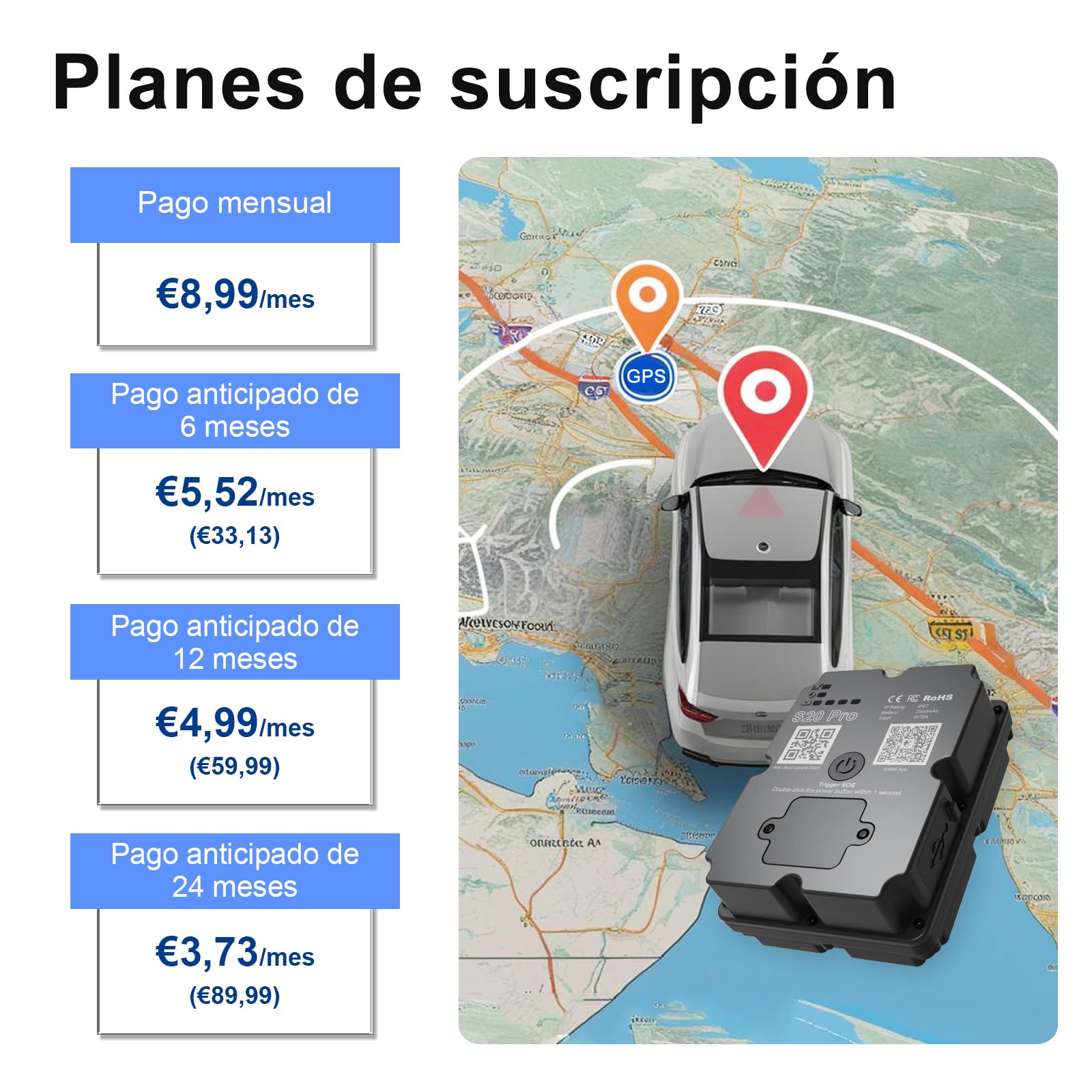 Rastreador GPS para vehículos, 100% Impermeable, magnético, 4G LTE, batería de Larga duración, Alcance de 2 a 7 Millas, Distancia ilimitada, Requiere suscripción, alertas múltiples, rastreador Oculto