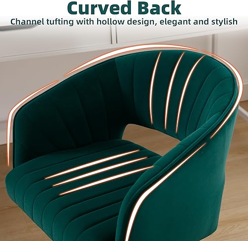 Miniatura 8 de Westice Sillas de escritorio de oficina en casa, moderna silla rodante de terciopelo, silla giratoria de altura ajustable con base de metal, silla