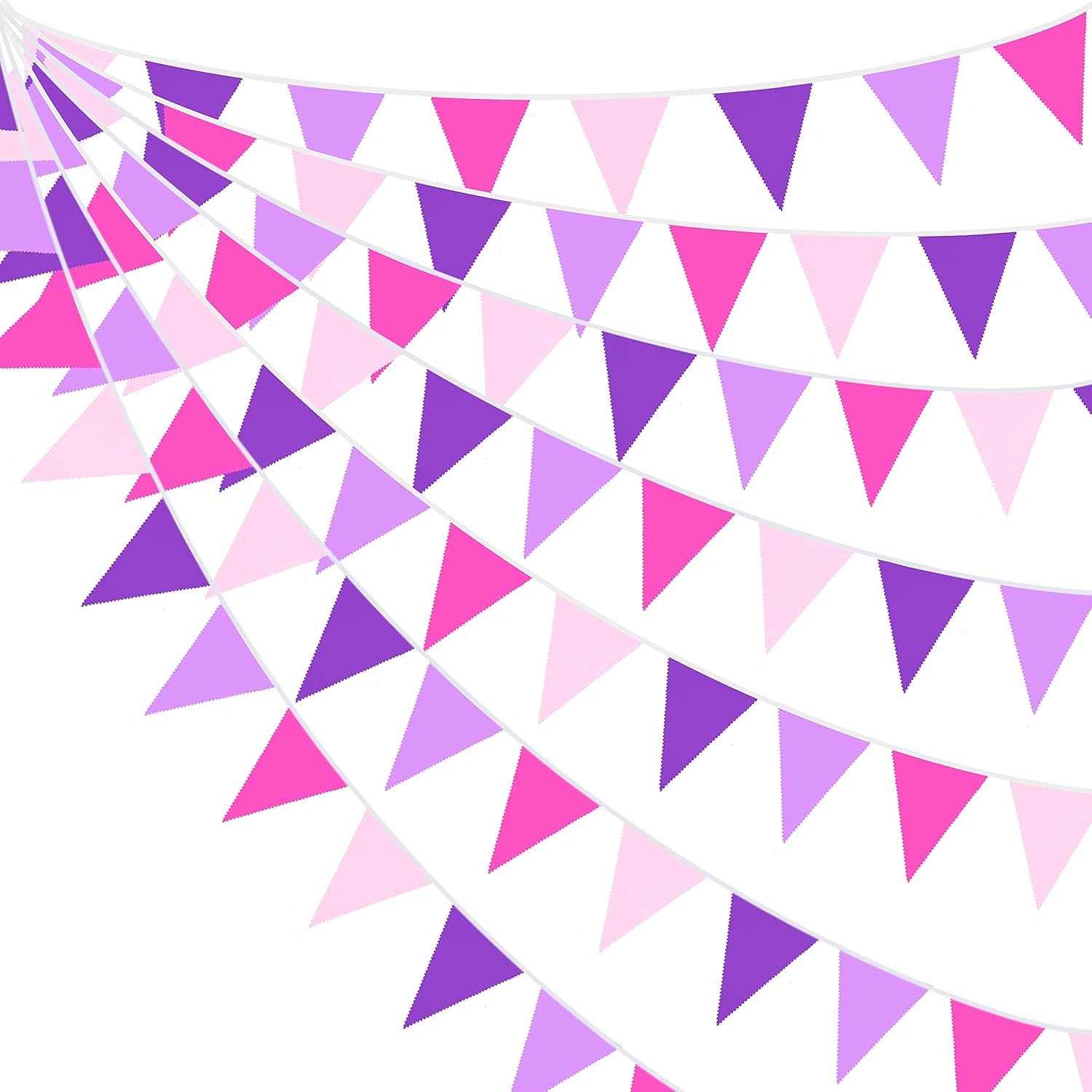 10M/32.8Ft Fabric Bunting Banner Rose Pink Purple Bunting Triangle Flag Garland Reusable Pennant for Birthday Wedding Baby Shower Anniversary Nursery Garden Outdoor Festivals Hen Party Decorations