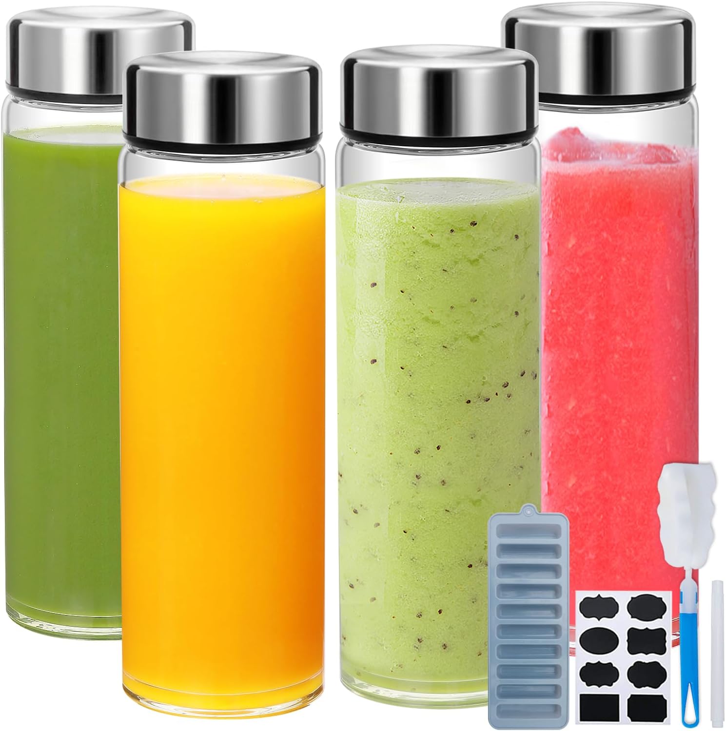 16oz Juice Bottles with Lids,4 Pack Wide Mouth Glass Bottles with Stainless Steel Cap,Reusable Glass Water Bottles for Juicing, Smoothies, Infused Water,Beverage Storage,BPA Free,Leakproof 16oz Juice Bottles with Lids,4 Pack Wide Mouth Glass Bottles with Stainless Steel Cap,Reusable Glass Water Bottles for Juicing, Smoothies, Infused Water,Beverage Storage,BPA Free,Leakproof