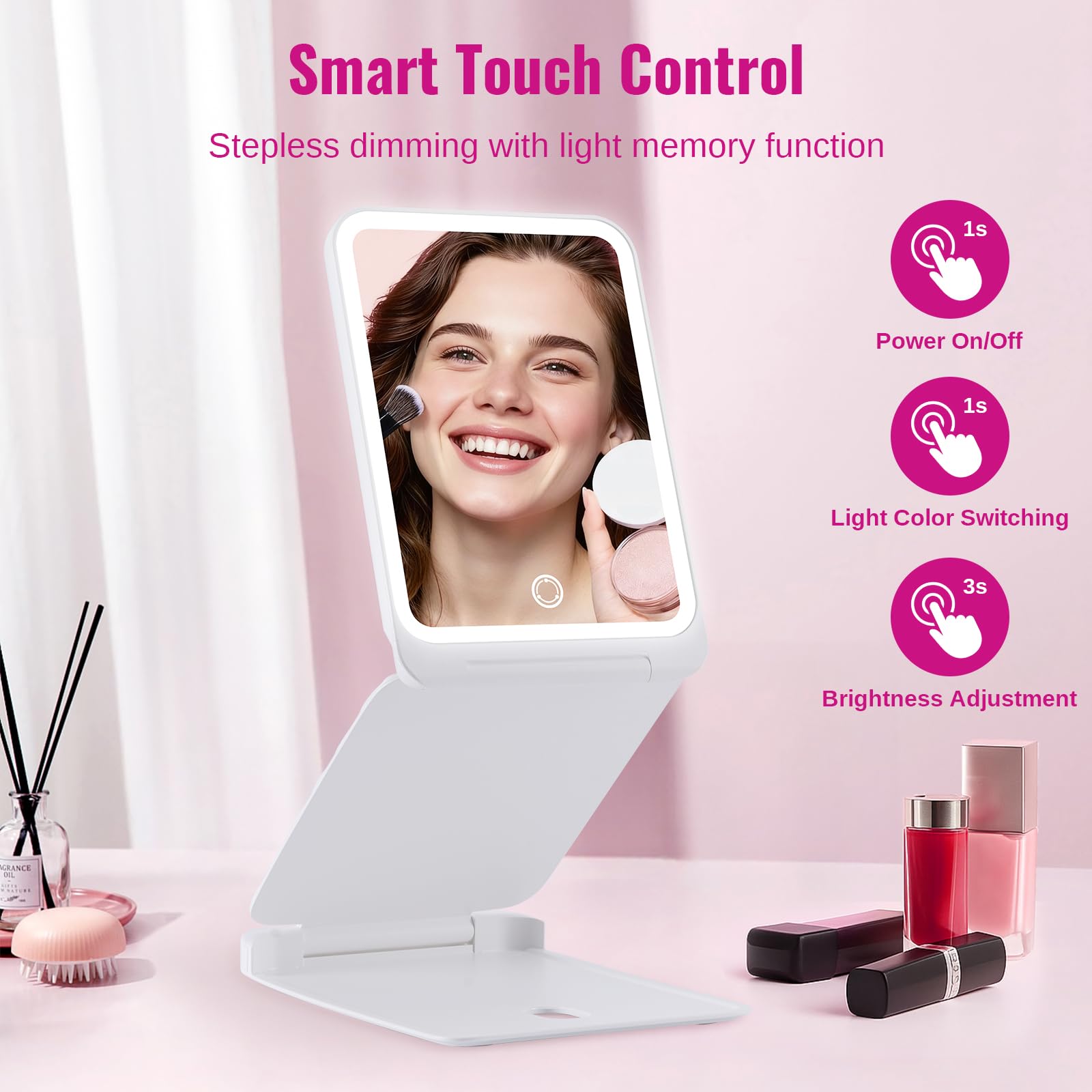 EASEHOLD Lighted Travel Makeup Mirror with LED Lights and Magnification