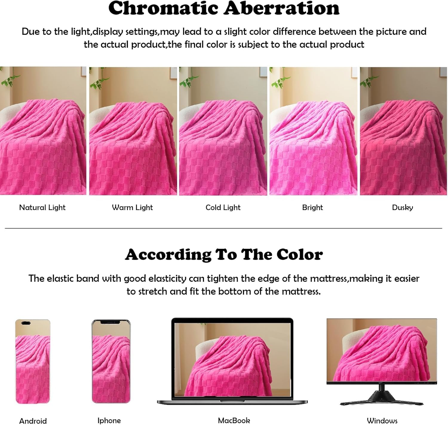 NEWCOSPLAY Super Soft King Blanket Hot Pink Premium Silky Flannel Fleece 3D Checkered Lightweight Bed Blanket All Season Use (Hot Pink Checkered, King(90"x110")) - Image 6