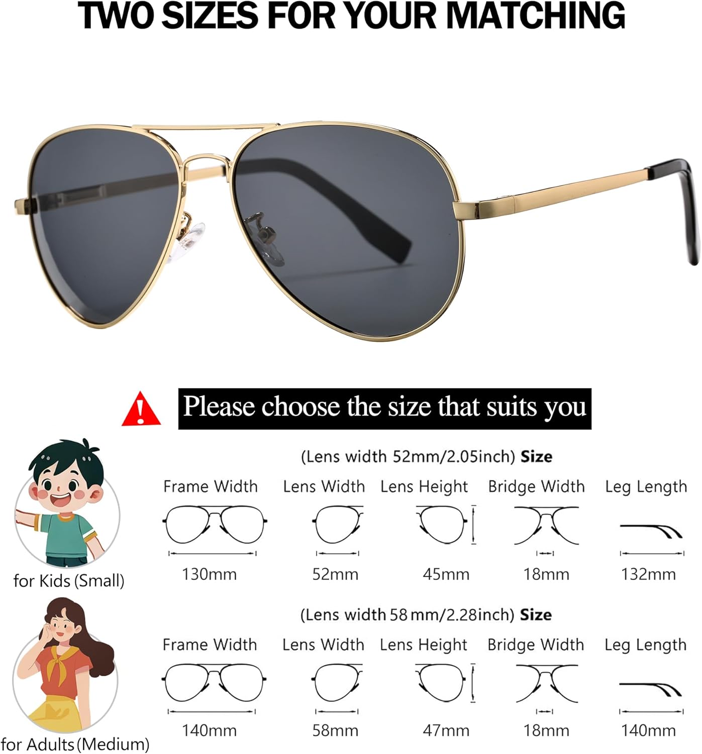 NULOOQ Extra Small Aviator Polarized Sunglasses for Small Face Women Men Juniors and Kids 52mm & 58mm - Image 3