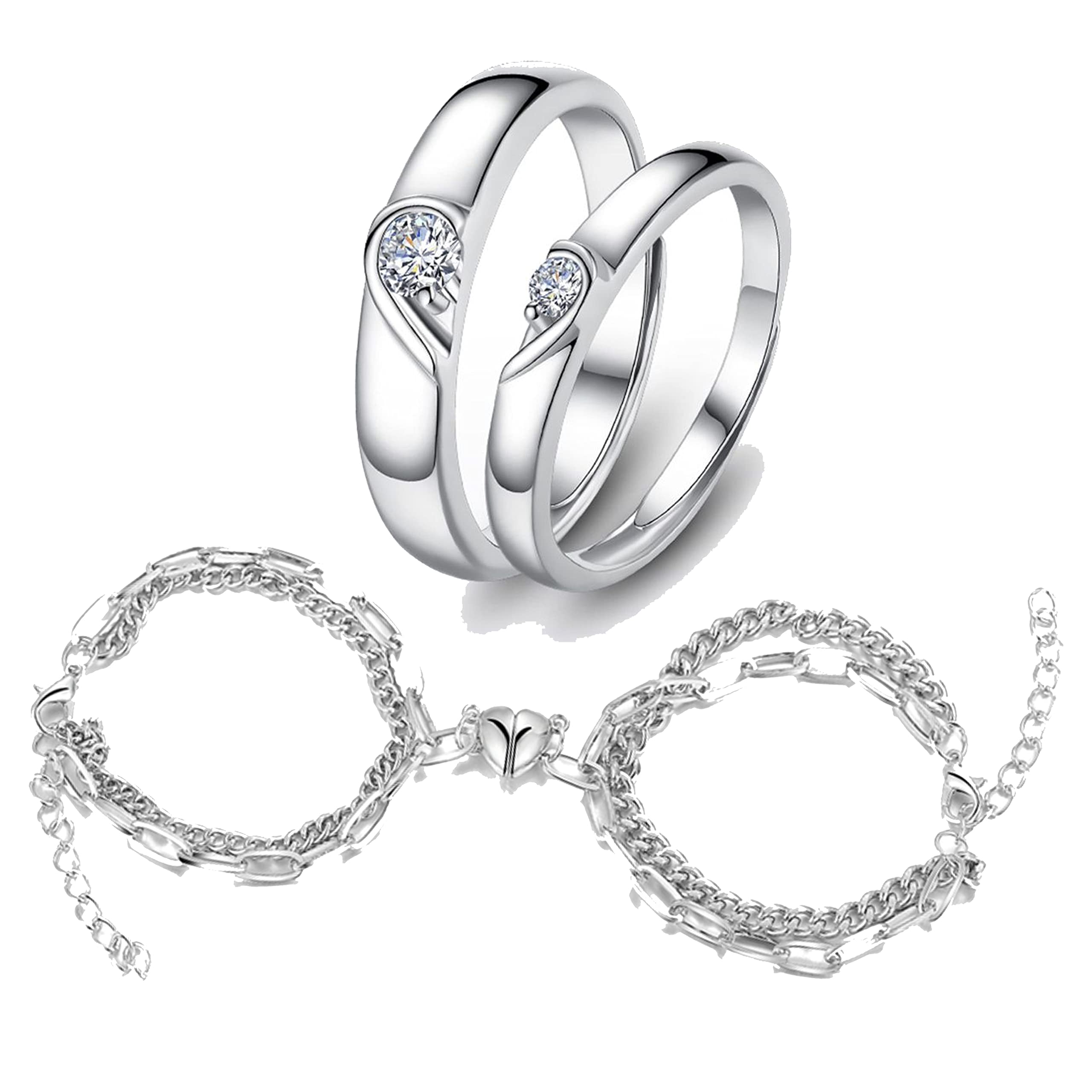 Fashion Frill Valentine Gift For Girlfriend Crystal Heart Silver Couple Ring With Silver Couple Bracelet Magnetic Bracelet For Men Women Gift For Wife Fashion Jewellery (B0BRKPZNPC) Amazon Price History, Amazon Price Tracker