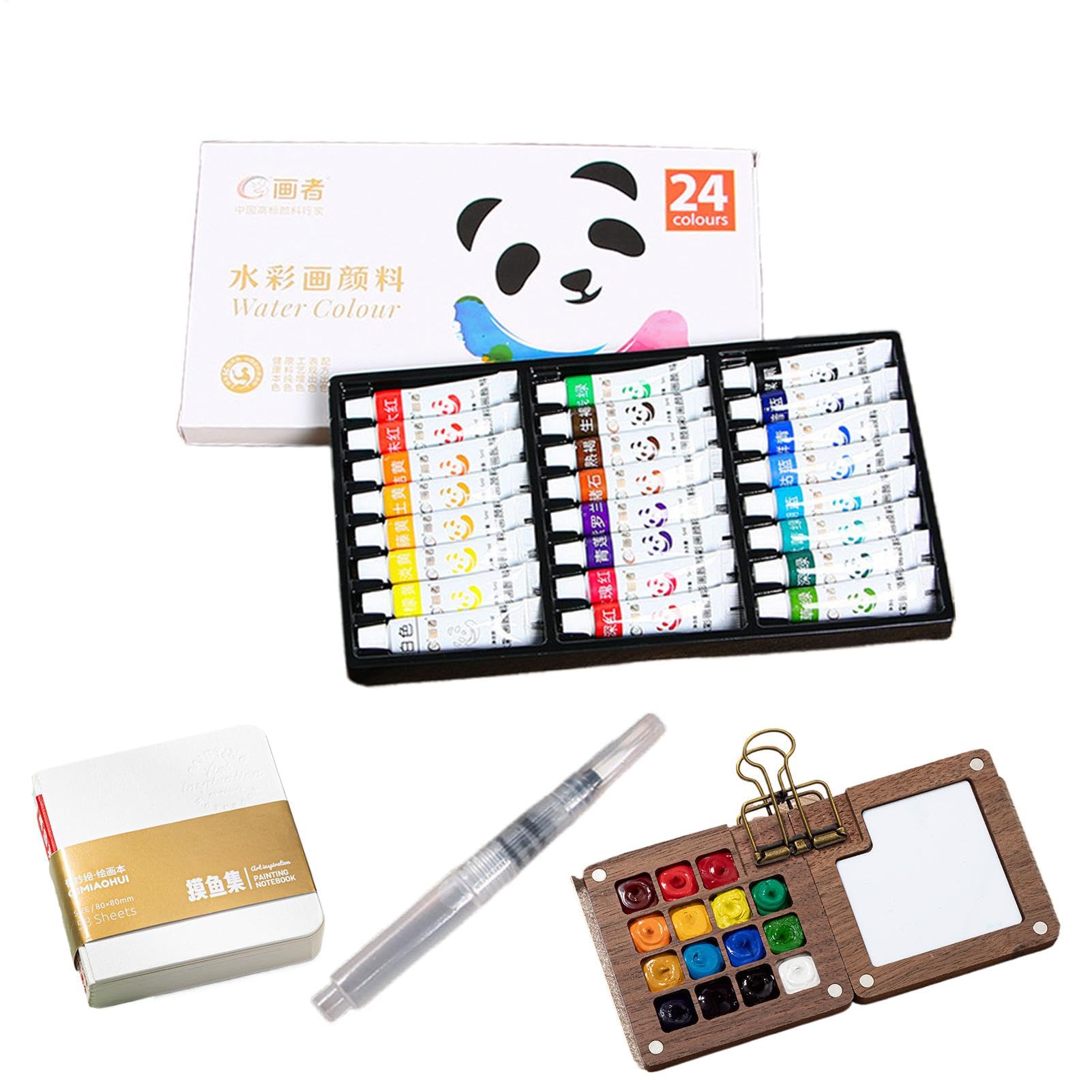 Set Mini Aquarelle De Voyage - 15 Couleurs, Boîte En Bois, Pinceau, Idéal Pour Peinture En Plein Air - 7