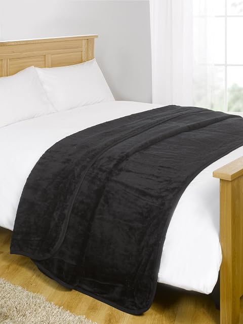 Dreamscene Luxury Faux Fur Mink Fleece Throw Over Sofa Bed Soft Warm Blanket, Black, 200 x 240 cm, King, Large