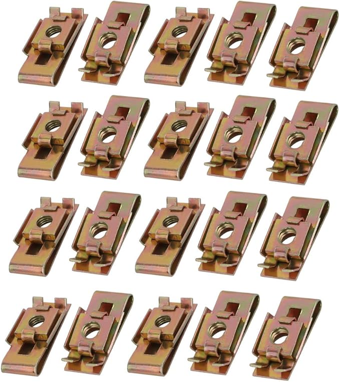 uxcell 20pcs Speed Fastener U Nut Clip Zinc Plated Brass Tone for M5 Screw Bolt