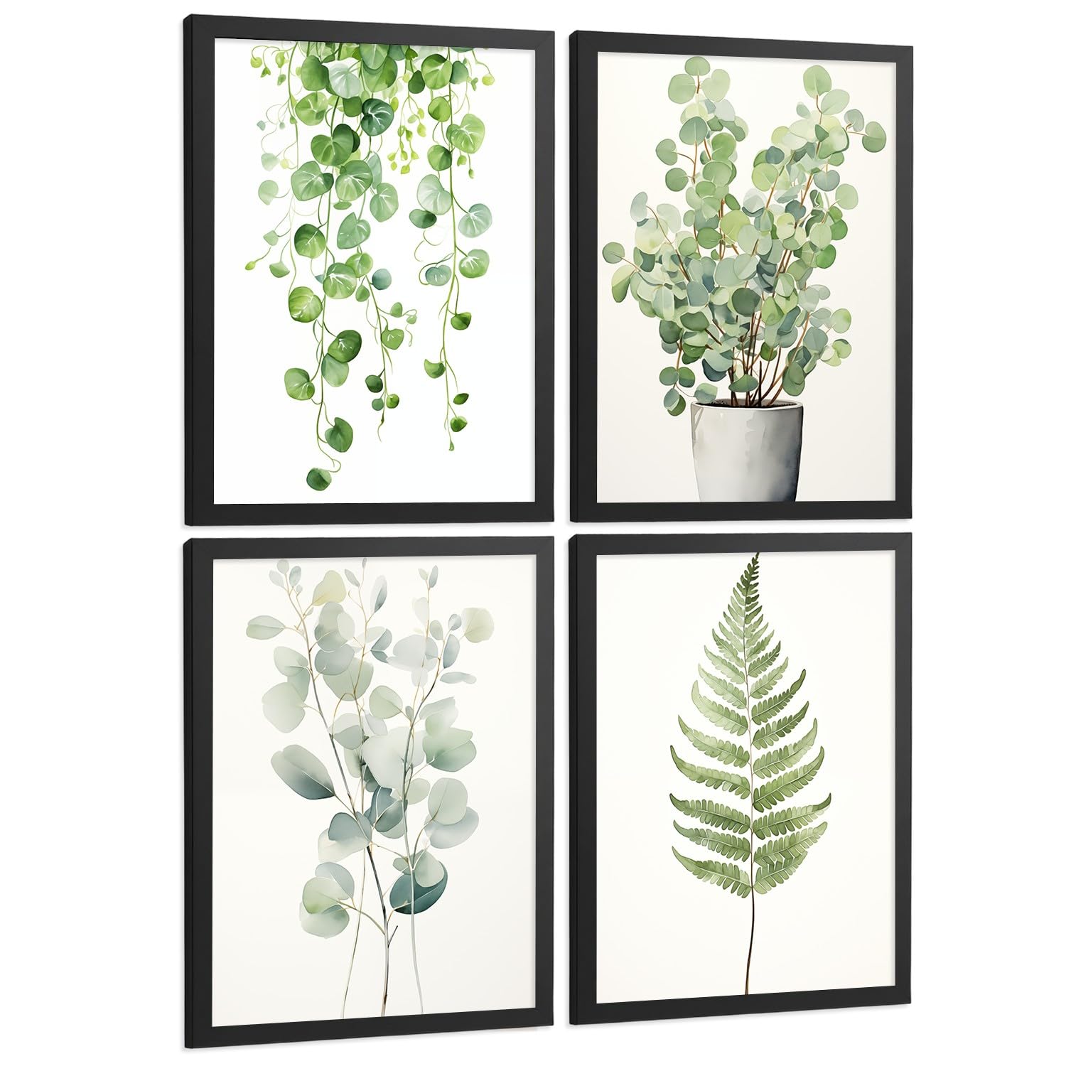 Nacnic Set De 4 Laminas Flores Botanico Verde. Arte De Pared Botánico Boho Minimalista Posters Florales Para Dormitorio Sala De Estar Cocina A3 Marco Negro