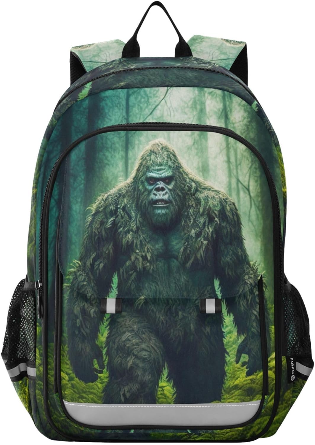 Sasquatch in Forest Kids School Backpack for Girls Boys, Travel Backpacks with Reflective Strips Multiple Pockets for School Hiking Summer Camp 17.7 inches