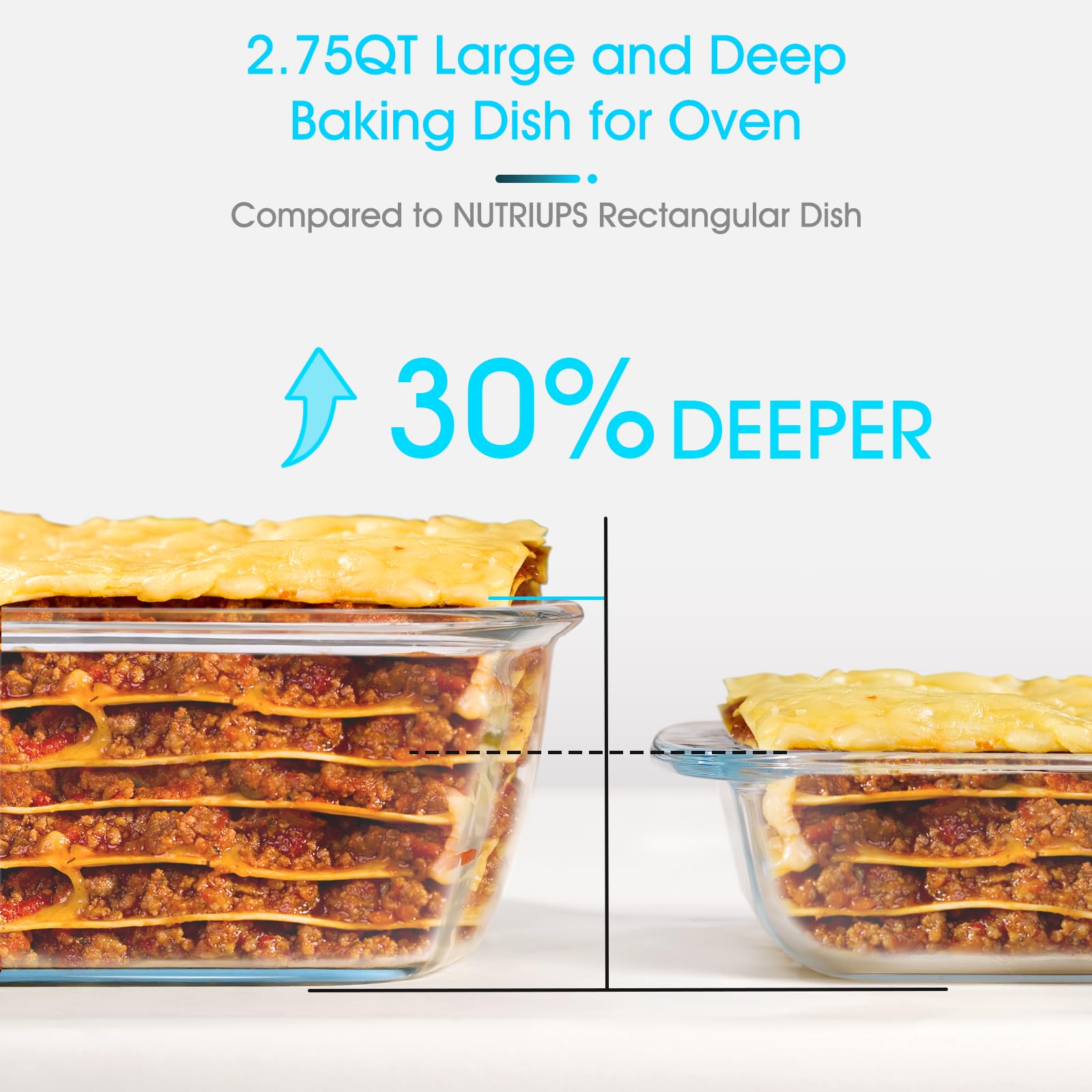 NUTRIUPS Teglia da forno in vetro con coperchi senza BPA, teglia quadrata in vetro per forno lavabile in lavastoviglie, teglia per lasagne, risotti (blu, 2,6 l)