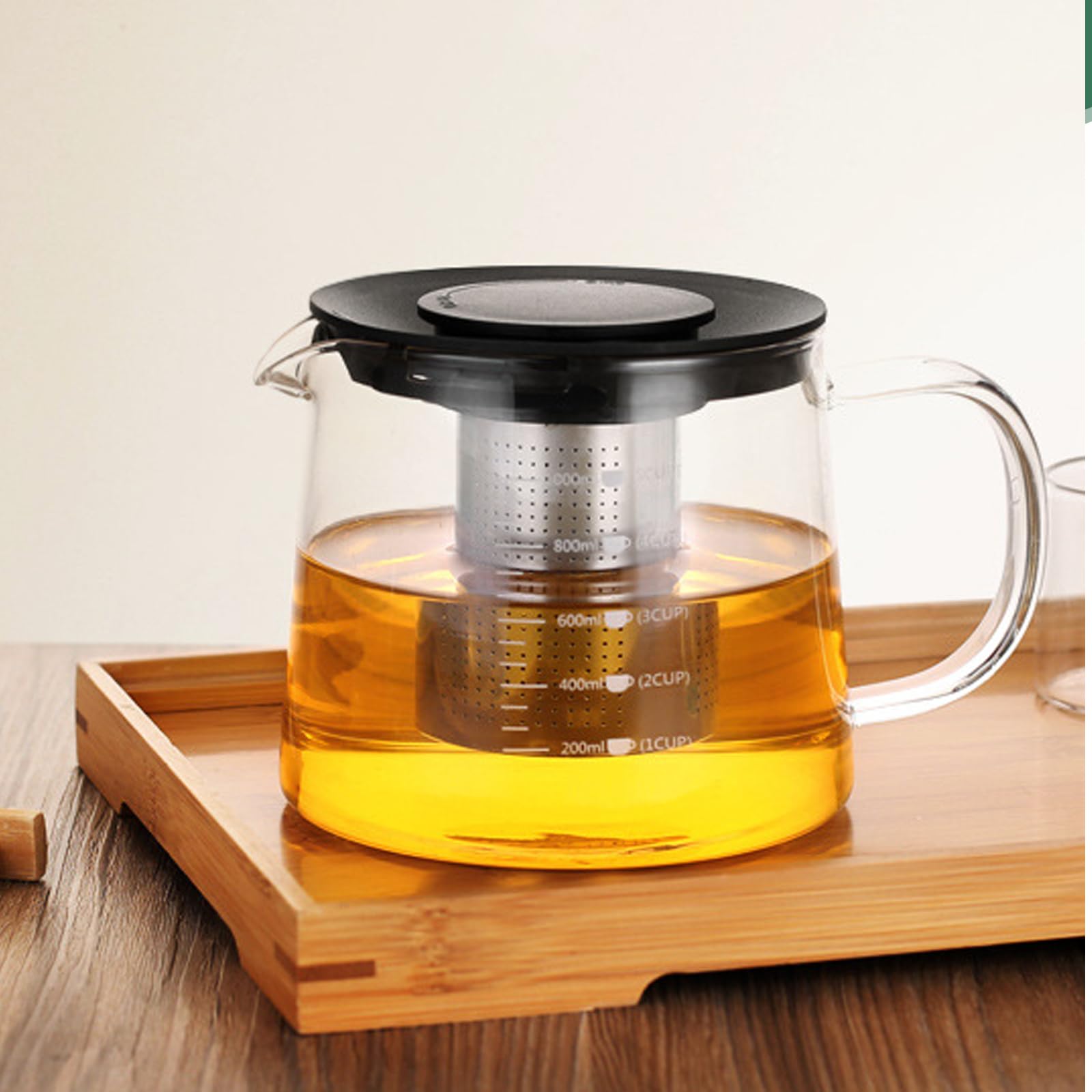 1.5L Glaskanne mit sieb, Teekanne mit Siebeinsatz, Teekanne aus Glas, Glasteekanne, Borosilikatglas Teeservice Überhitzungsschutz für schwarzen Tee, Grüner Tee, duftender Früchtetee