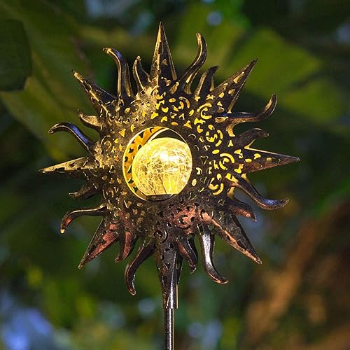 Miniatura 9 de HOMEIMPRO Luces solares de sol para jardín al aire libre, luces de estaca de globo de cristal agrietado, luces LED impermeables para jardín, césped,