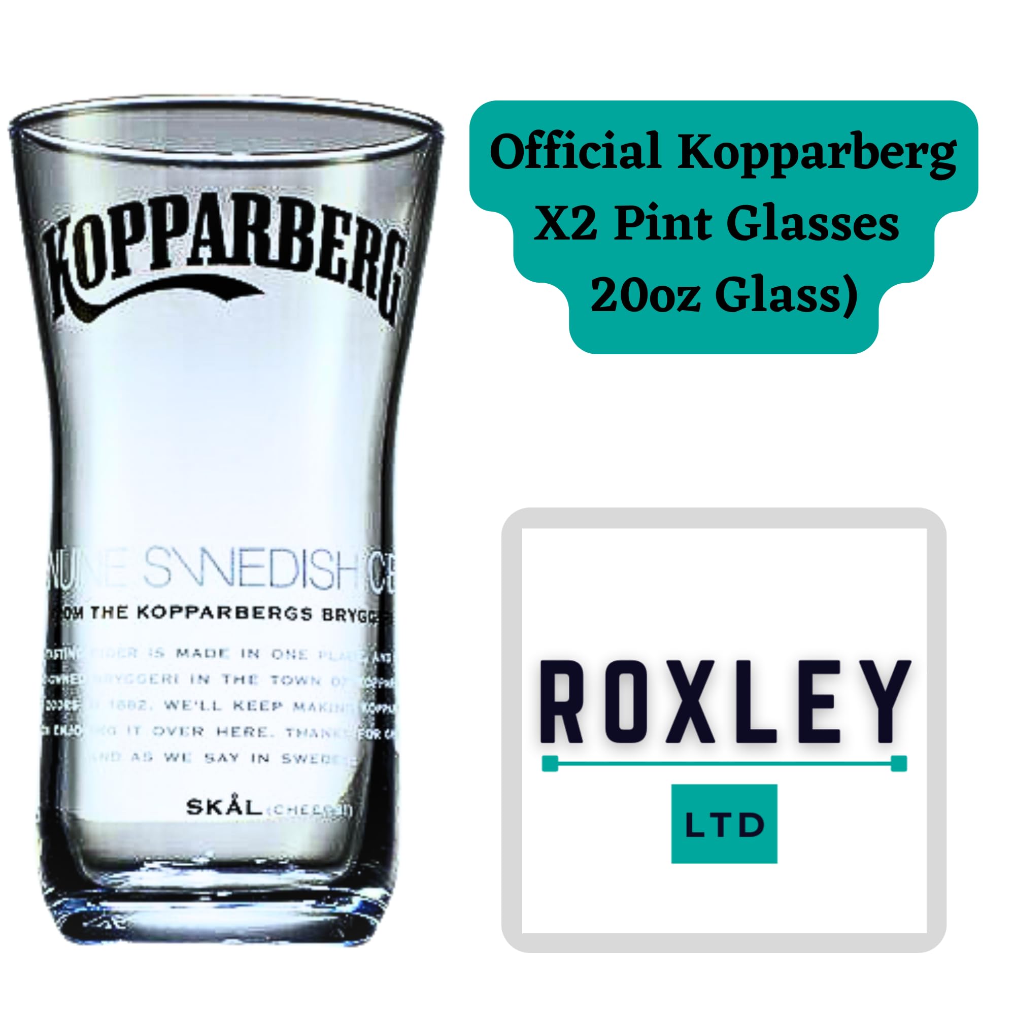Roxley - Set Di 2 Bicchieri Da Pinta In Vetro Kopparberg Per Sidro - Con 2 Sottobicchieri Da Birra - Stampati Con Inchiostro Ceramico, Lavabili In Lavastoviglie - 4
