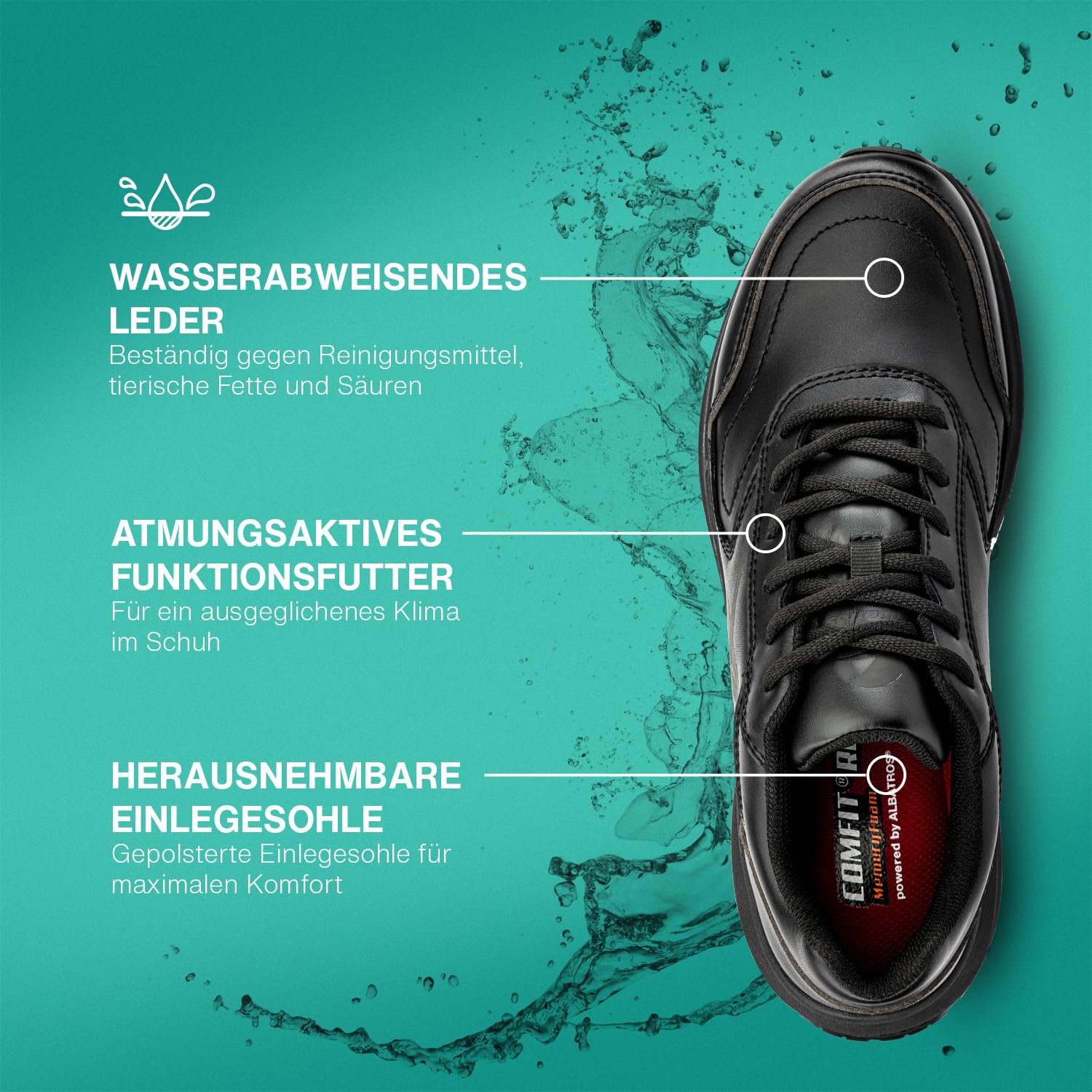 ALBATROS Vibe - Zapatillas de trabajo antideslizantes O2 para hombre y mujer, muy ligeras, antideslizantes, ideales para el trabajo, color negro