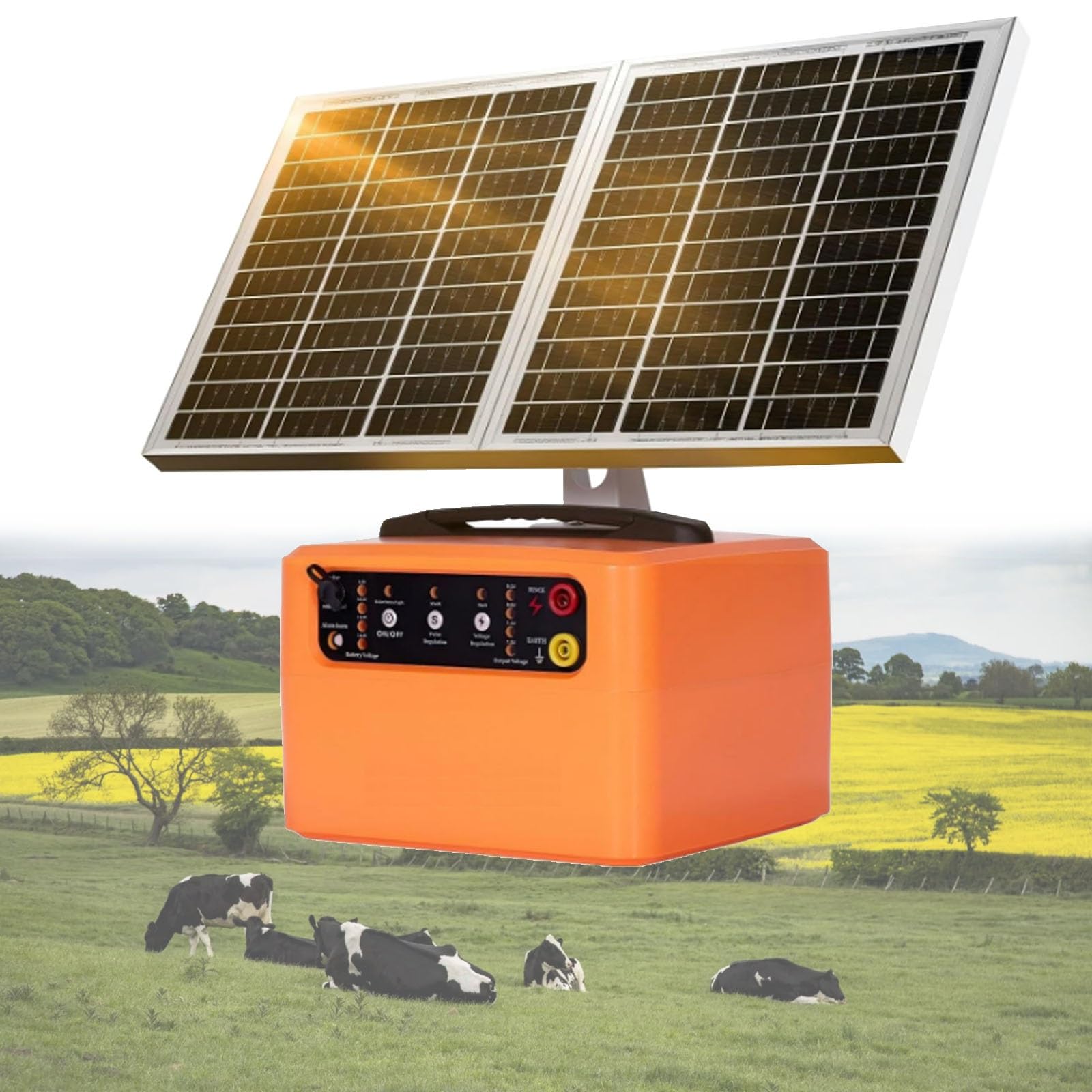 Elettrificatore for recinzione elettrica solare 48KM, energia di uscita regolabile da 0,3 J a 1,5, tensione 6 kV 12, for la protezione di animali da fattoria, pollame, bovini