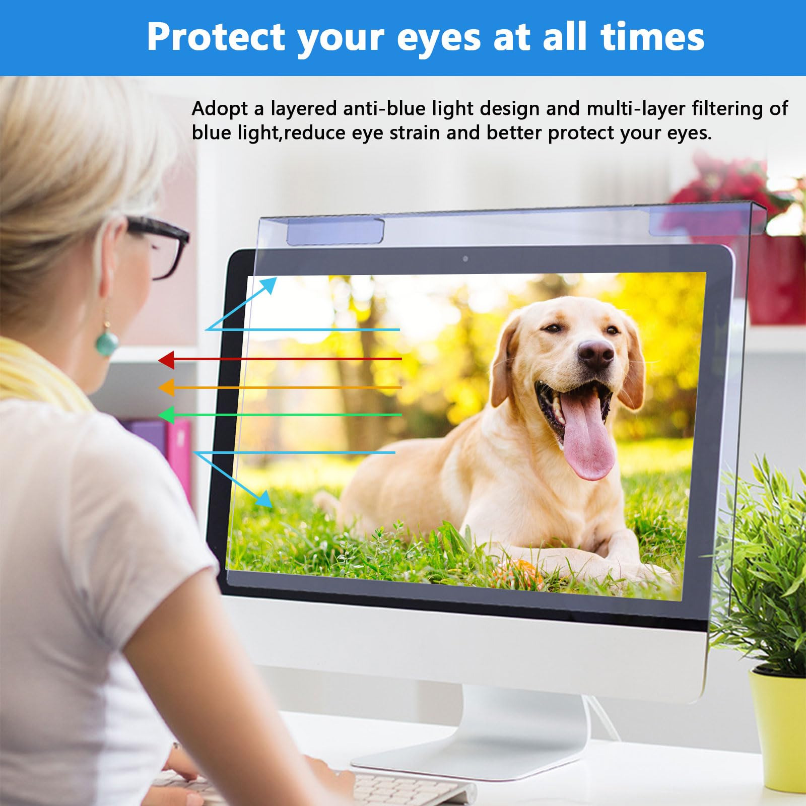 Filtro de pantalla antiluz azul para computadora, película de filtro de protección ocular antirrayas y UV, reduce la fatiga ocular digital y ayuda a dormir mejor (20 in 16:9 (458 * 270) mm)