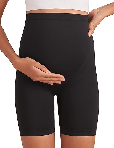 Miniatura 3 de Enerful Women's Maternity Shorts Biker Summer Soft Seamless Pregnancy Yoga Workout Active Short Leggings Over Belly 5"8"