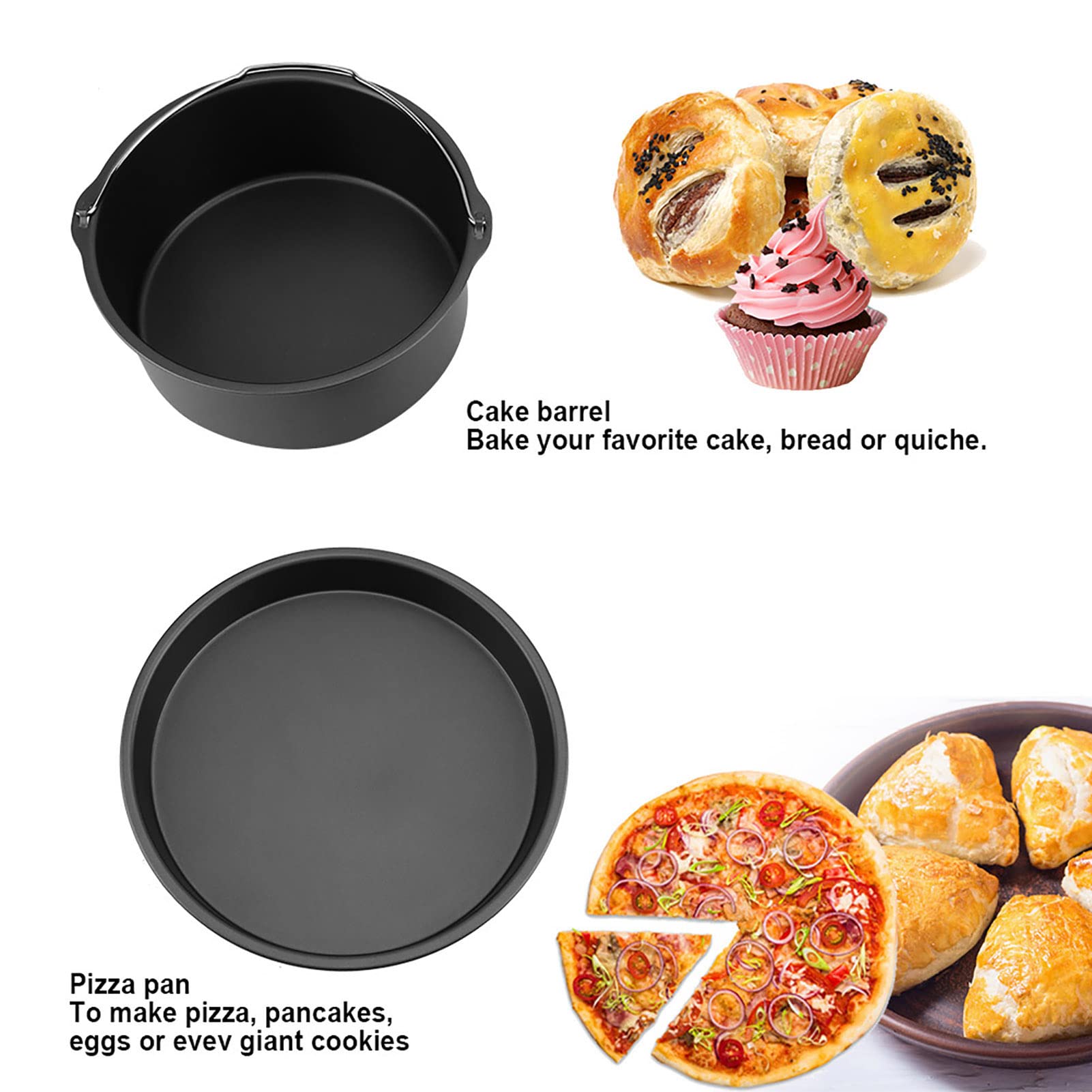 Juego de accesorios multifuncionales para freidora de aire de 8 pulgadas, 3 en 1, compatible con Gowise Cozyna; incluye recipiente para pasteles, bandeja para pizza y (Negra)