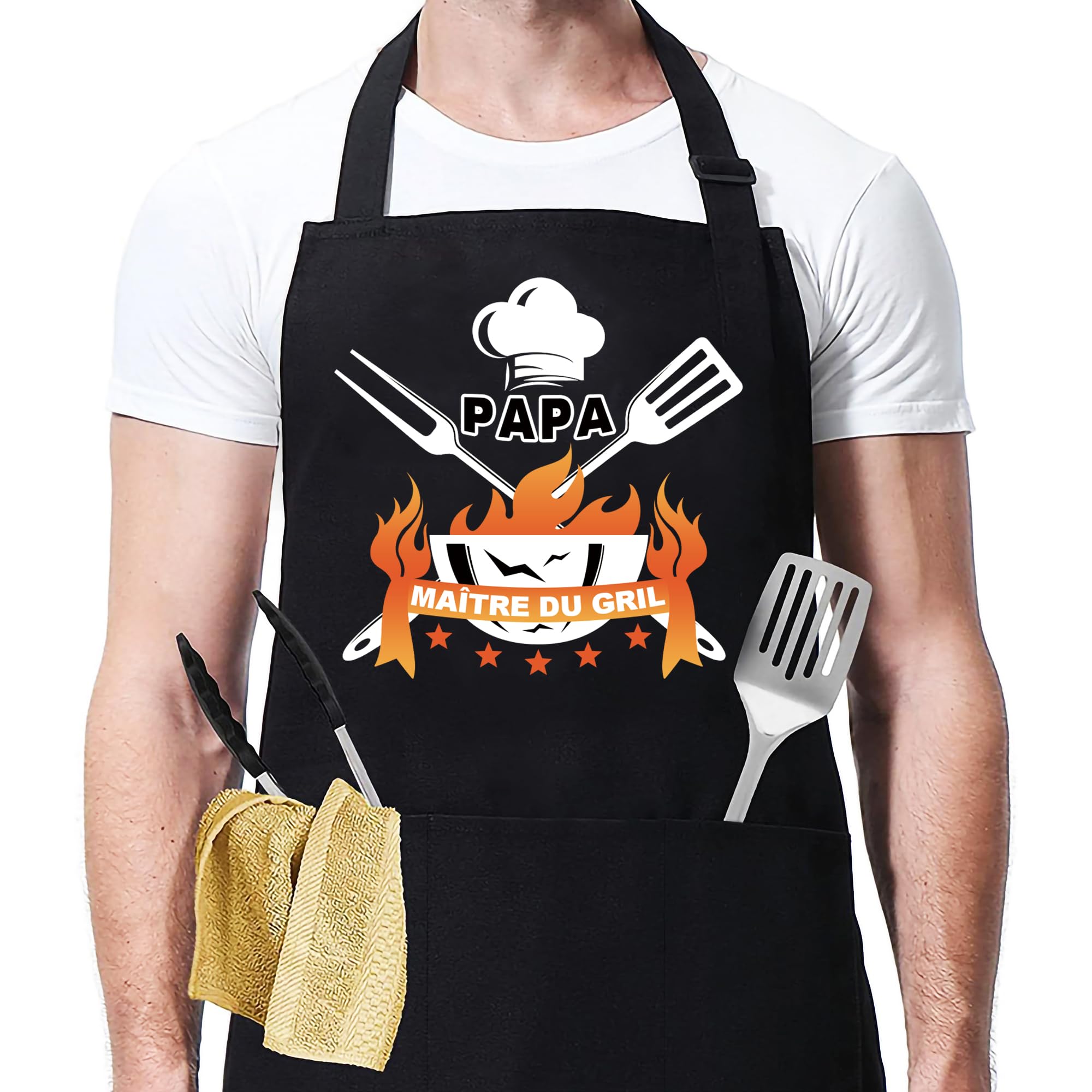 Tablier Barbecue Homme Cadeau Fete Des Peres Tablier Cuisine Homme Humour Cadeau Anniversaire tablier Papa Barbecue Chef Humoristique Accessoire Avec 3 Poches Pour BBQ Fête Noël