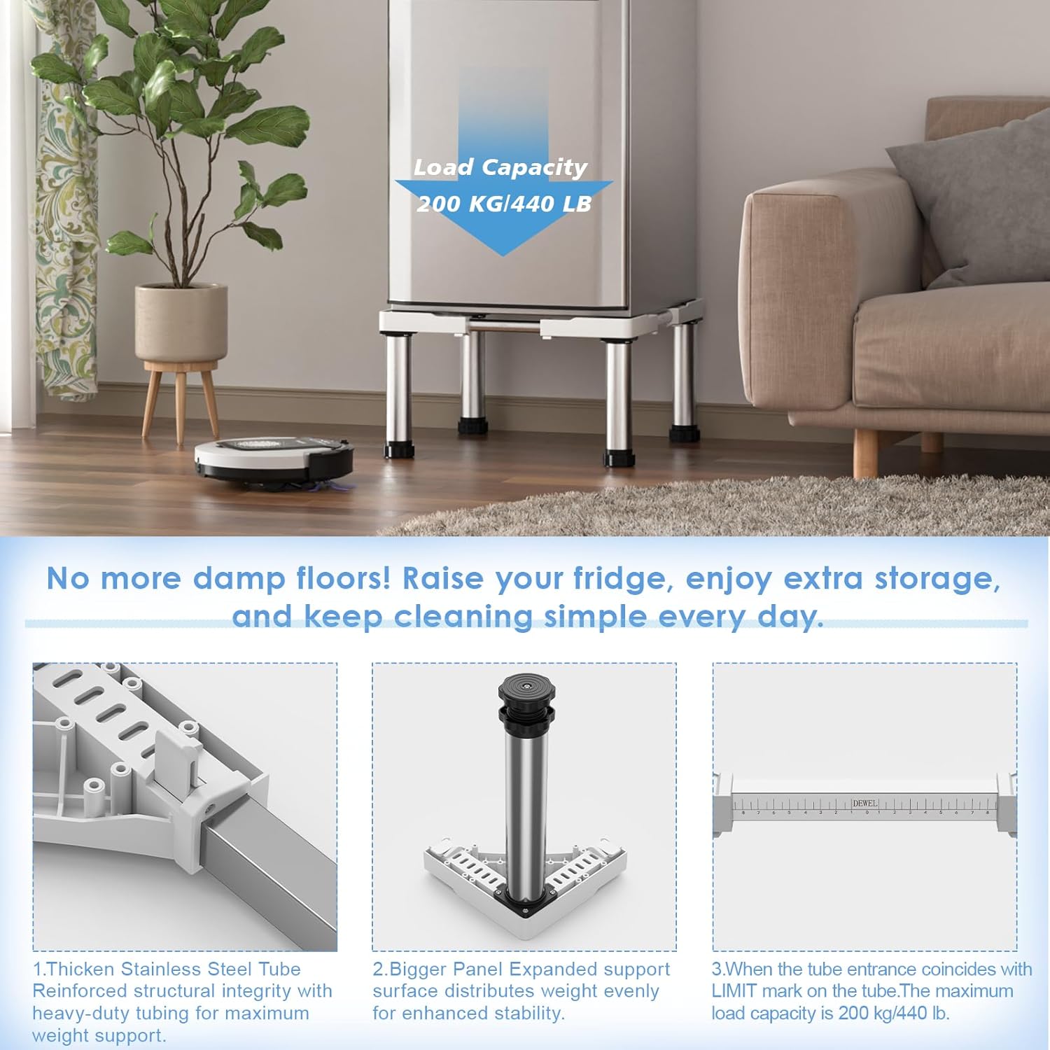 Mini Fridge Stand Height 13"-14.2" Adjustable Refrigerator Washing Machine Stand Base with 4 Strong Feet Anti-Vibration Washer Dryer Stand Laundry Pedestal Universal Appliance Stand Load 660LB-White