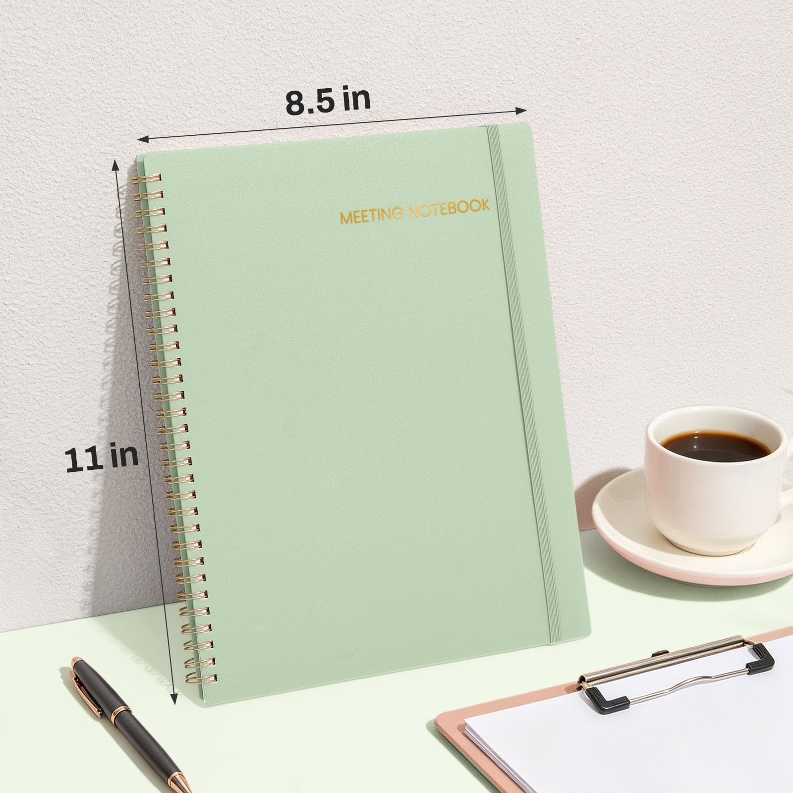 SUNEE Taccuino per riunioni da lavoro con linguette adesive, 160 pagine, formato A4, agenda per riunioni/minuti, organizer per appunti per donne e uomini, per prendere appunti, ufficio e affari, 21,6