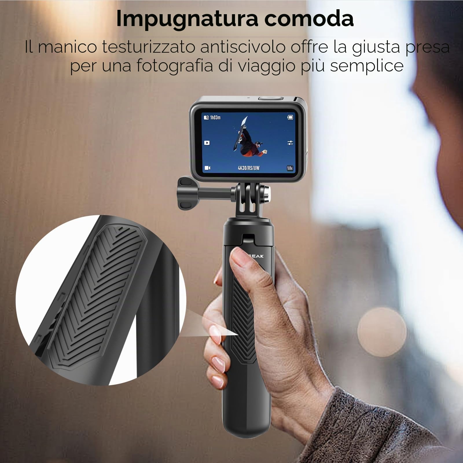 REYGEAK 40 cm Selfie Stick Treppiede per GoPro, mini treppiede 2 in 1 per DJI Osmo Pocket 3, GoPro Hero 13/12/11/10/9/Max, Osmo Action 5 Pro/4, Insta-360 X5/X4