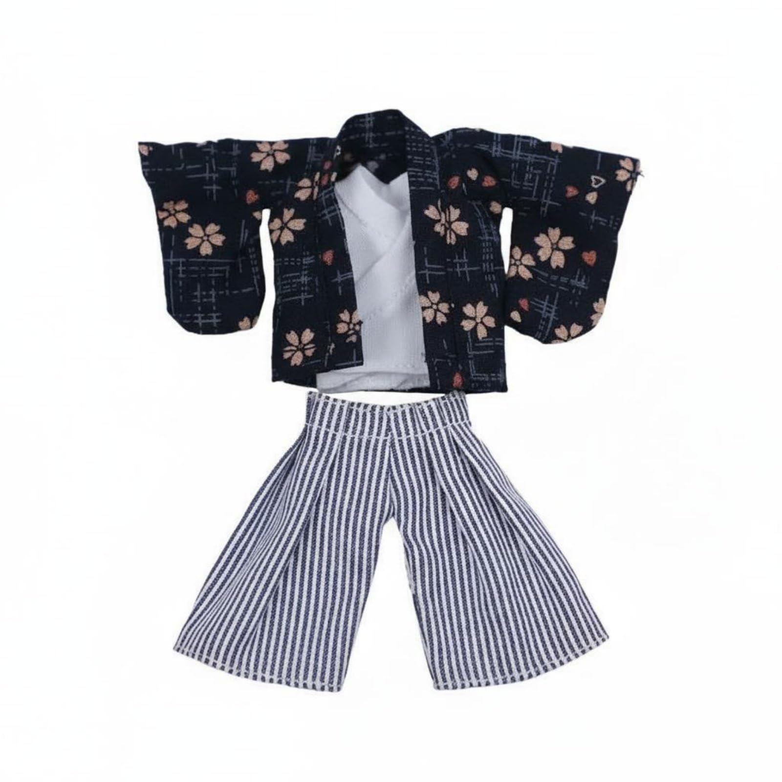predolo OB11 Doll Clothes Traditional Pattern 1/12 BJD Kimono Cute Aesthetic Doll Kimono Set , Black+Striped Shorts