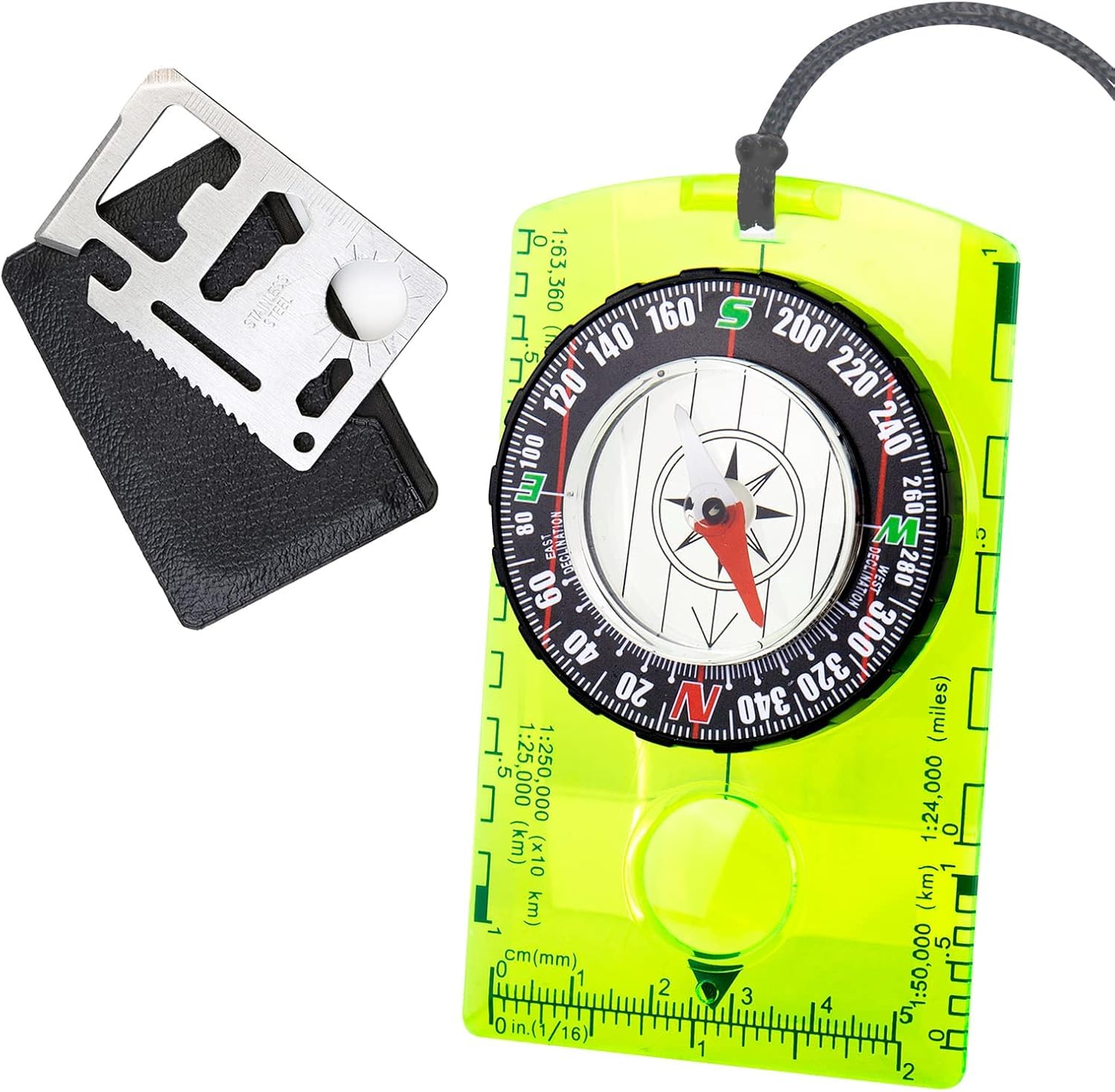 Boussole de Navigation et Randonnée - Carte Multi-Outils 11 en 1 - Scout, Orientation, Lumineuse pour Camping