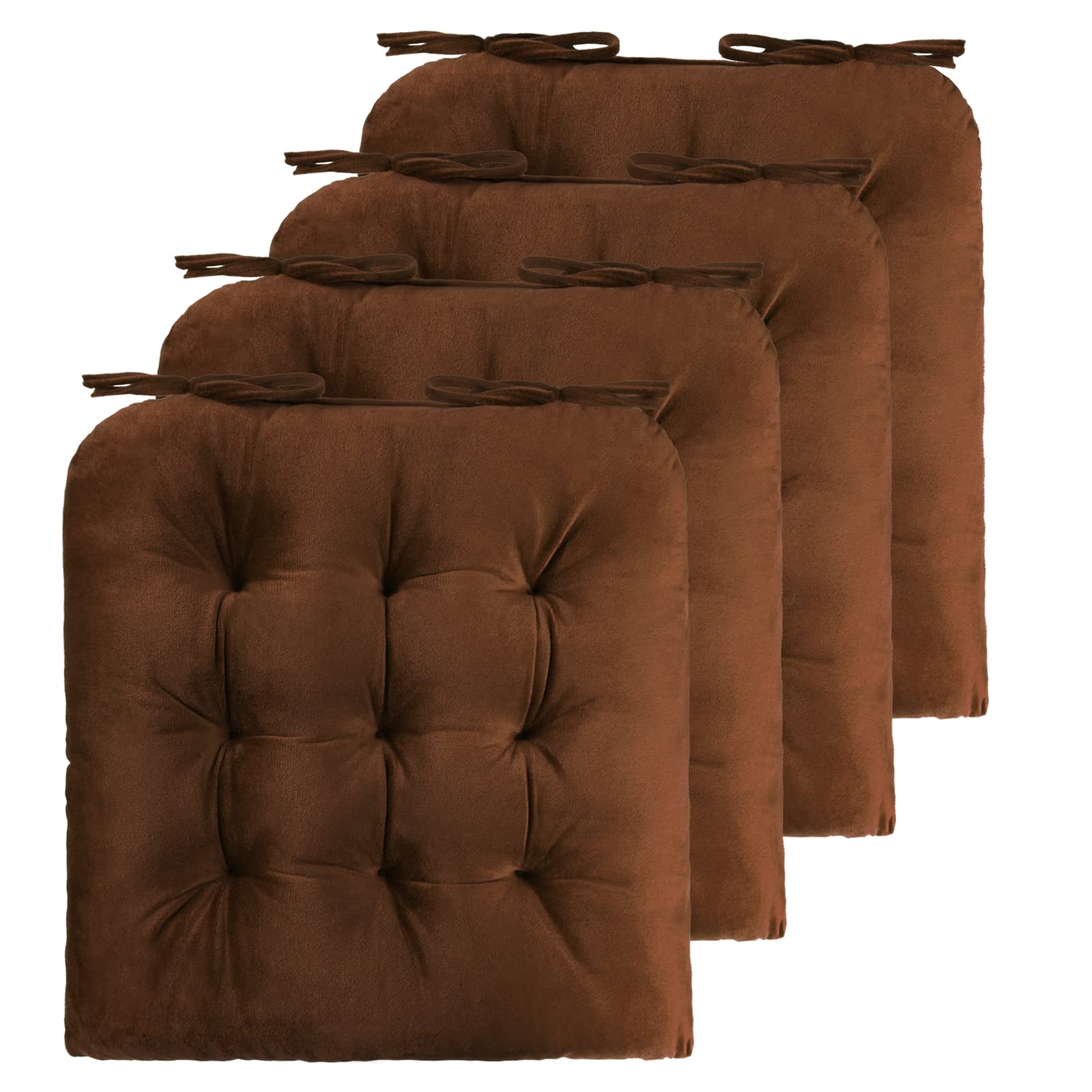 ELFJOY 4 Pack Chair Cushions for Dining Chairs Chair Pads Cushion for Kitchen Office Tufted Square Seat Cushion with Ties (U Shape Coffee)